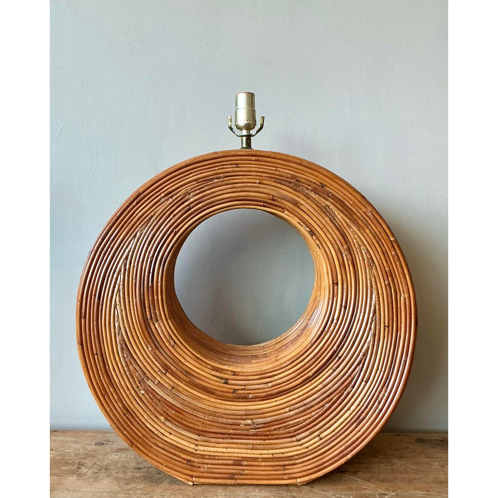 Vintage Boho Monumental Pencil Reed Circle Lamp - Top view