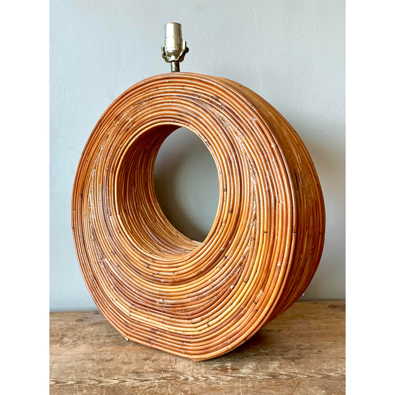 Vintage Boho Monumental Pencil Reed Circle Lamp - Detail view