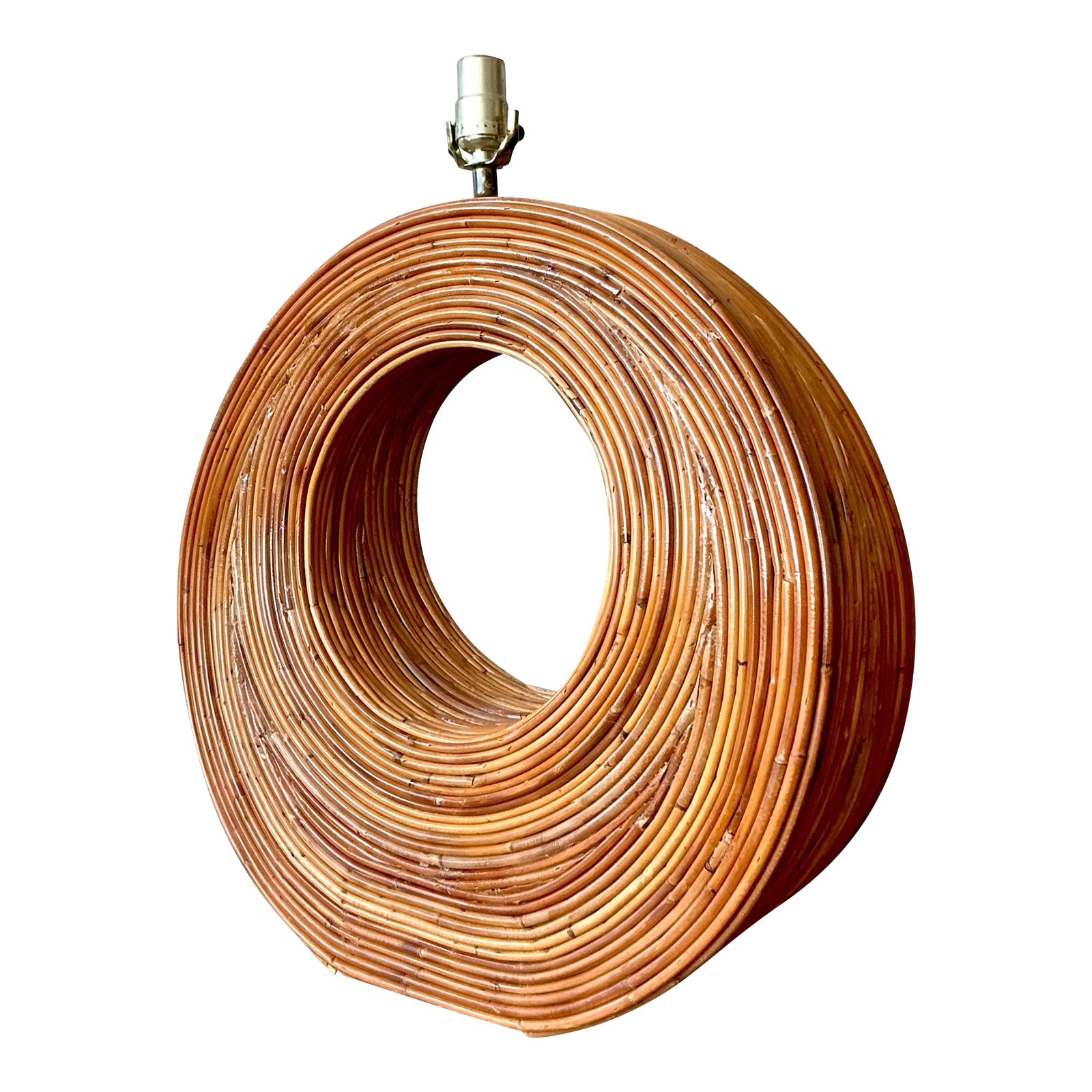 Vintage Boho Monumental Pencil Reed Circle Lamp