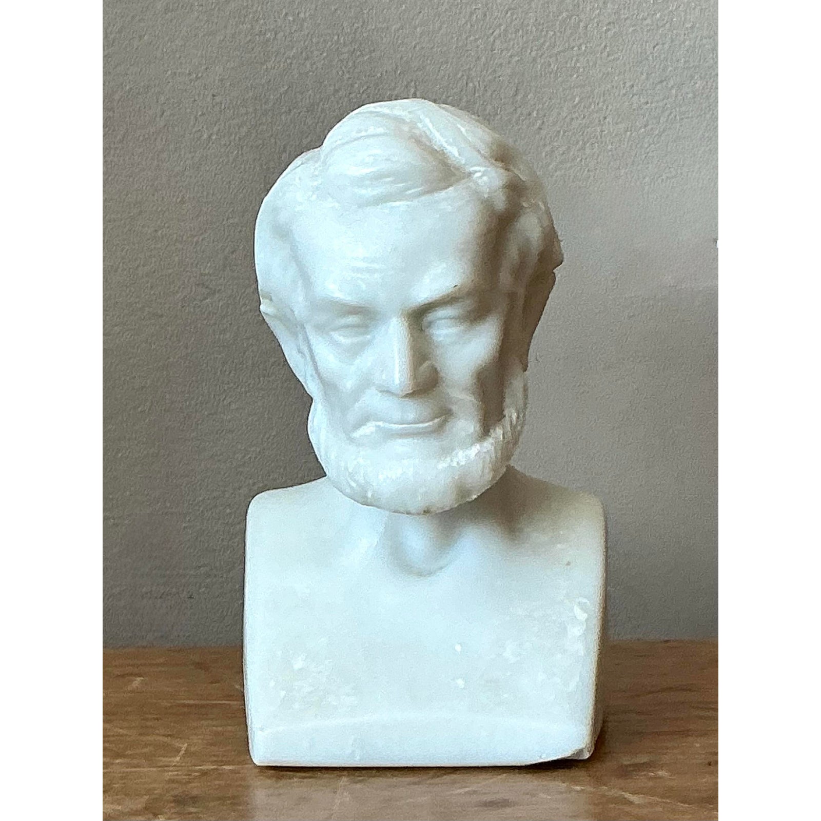 Vintage Boho Carved Marble Bust of a Lincoln - Detail view
