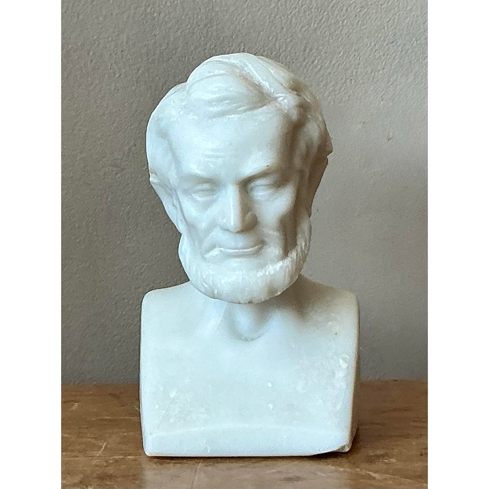 Vintage Boho Carved Marble Bust of a Lincoln - Side view