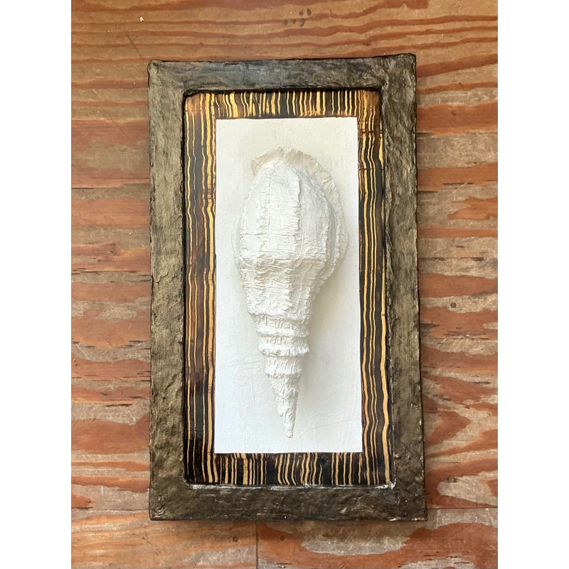 Vintage Boho Artisan Hand Painted Paper Mache Shell Wall Sculpture - Side view