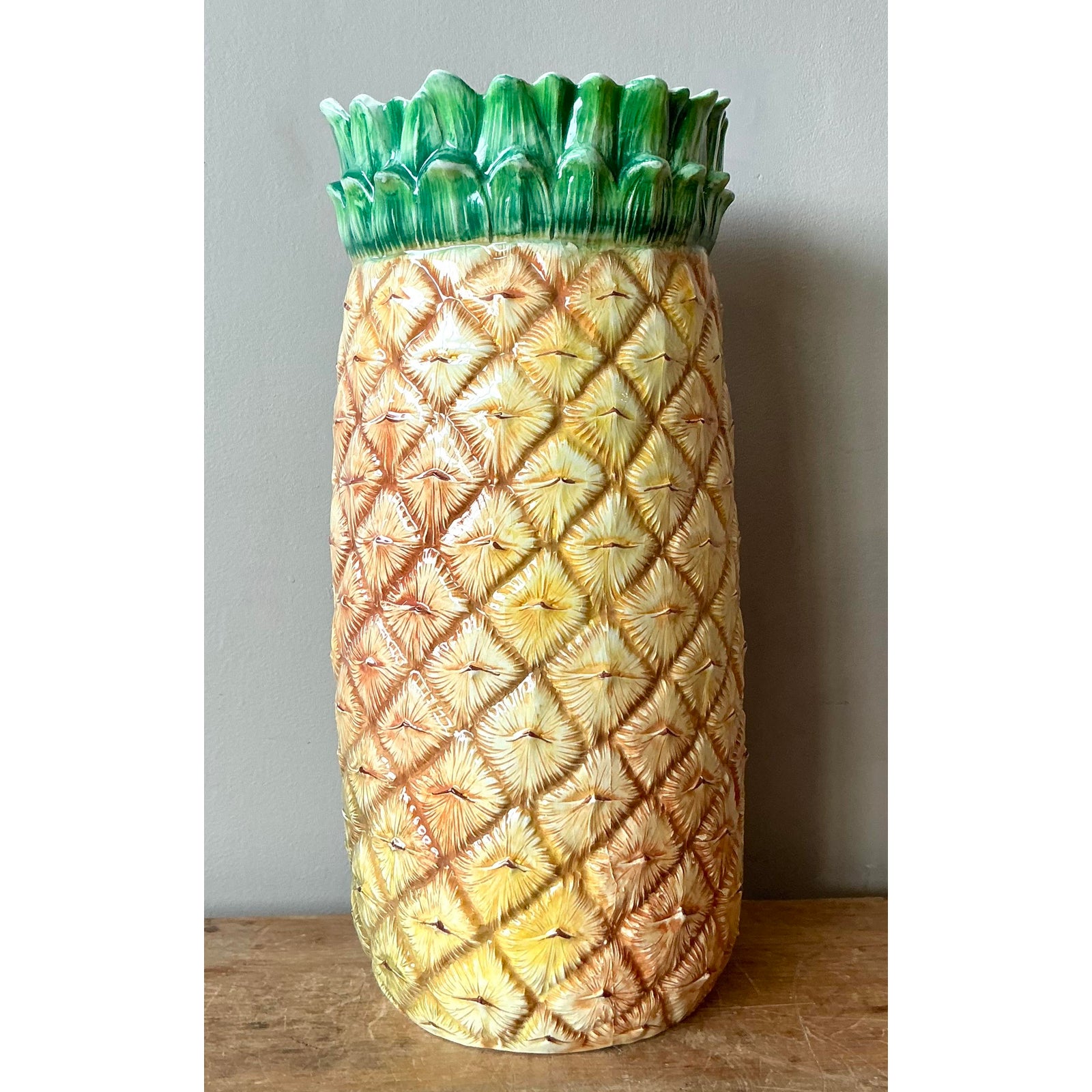 Vintage Italian Hand Painted Pineapple Umbrella Stand - Side view