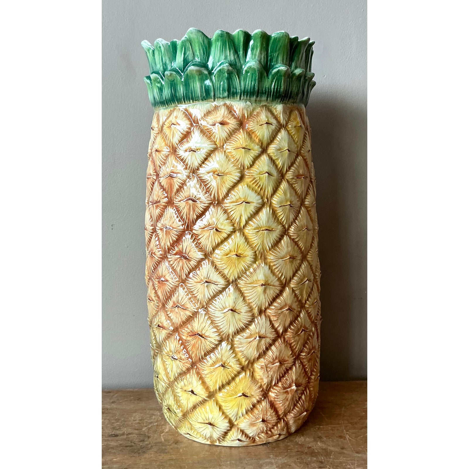 Vintage Italian Hand Painted Pineapple Umbrella Stand - Top view