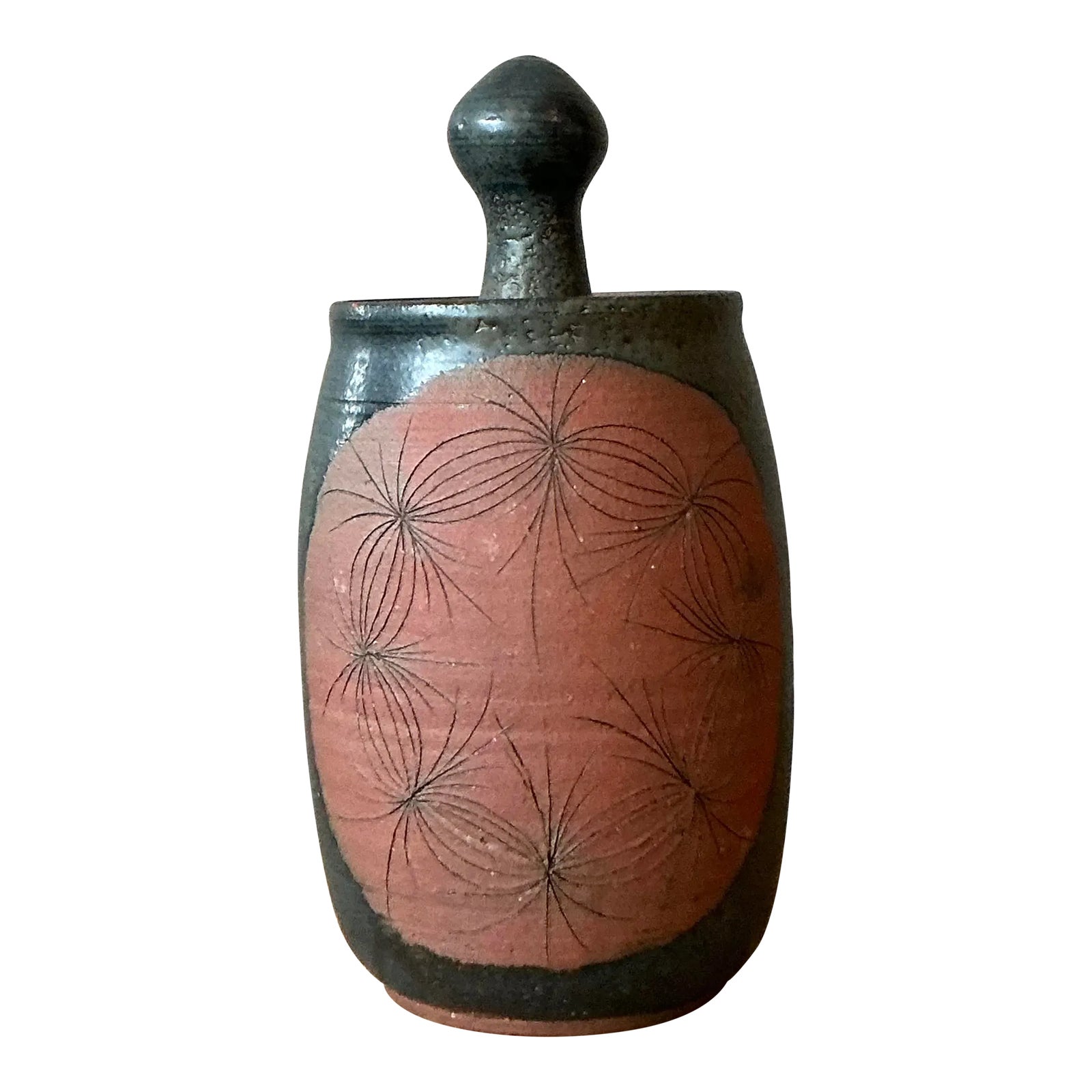 Vintage Boho Original Studio Pottery Lidded Vase`