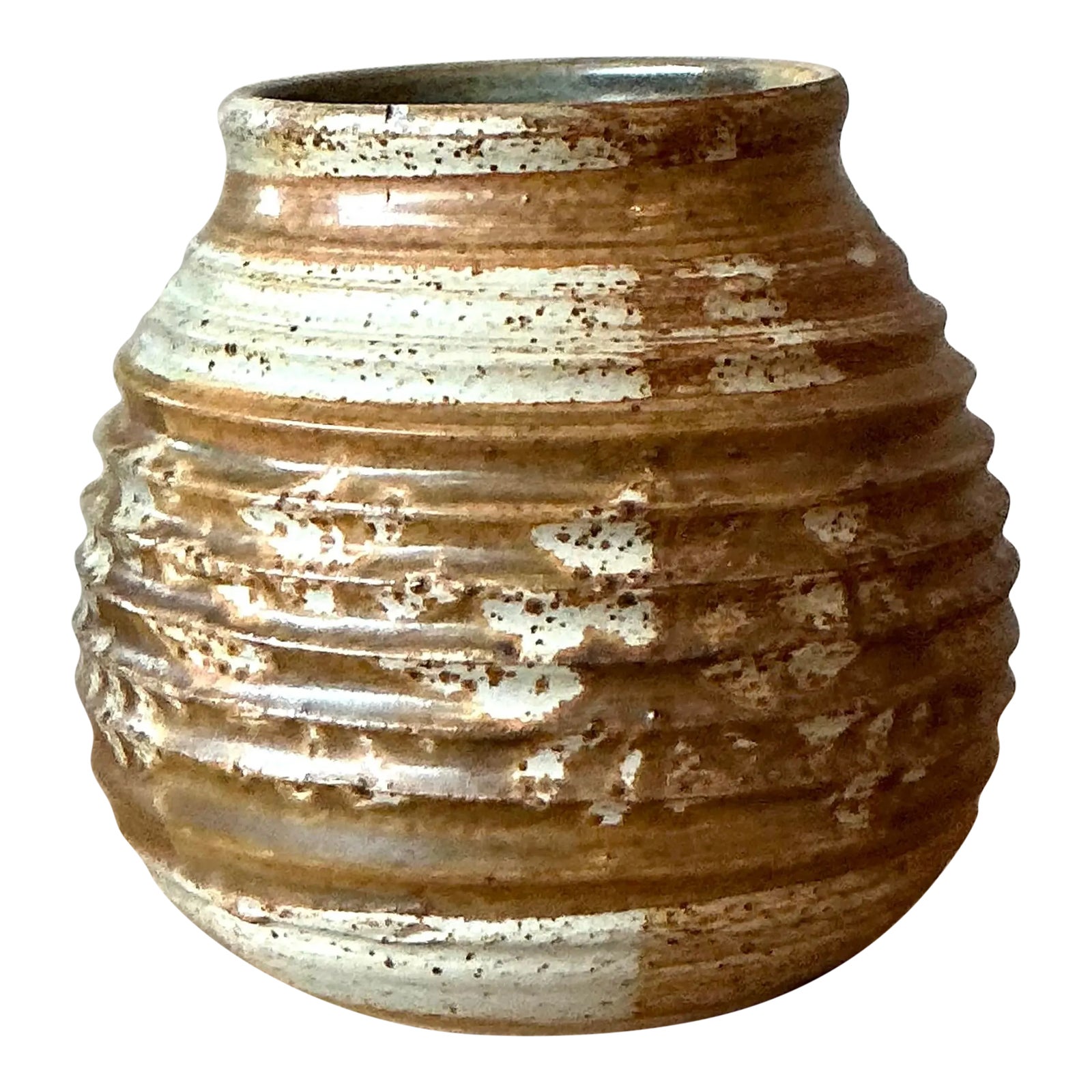 Vintage Boho Ribbed Studio Pottery Vase