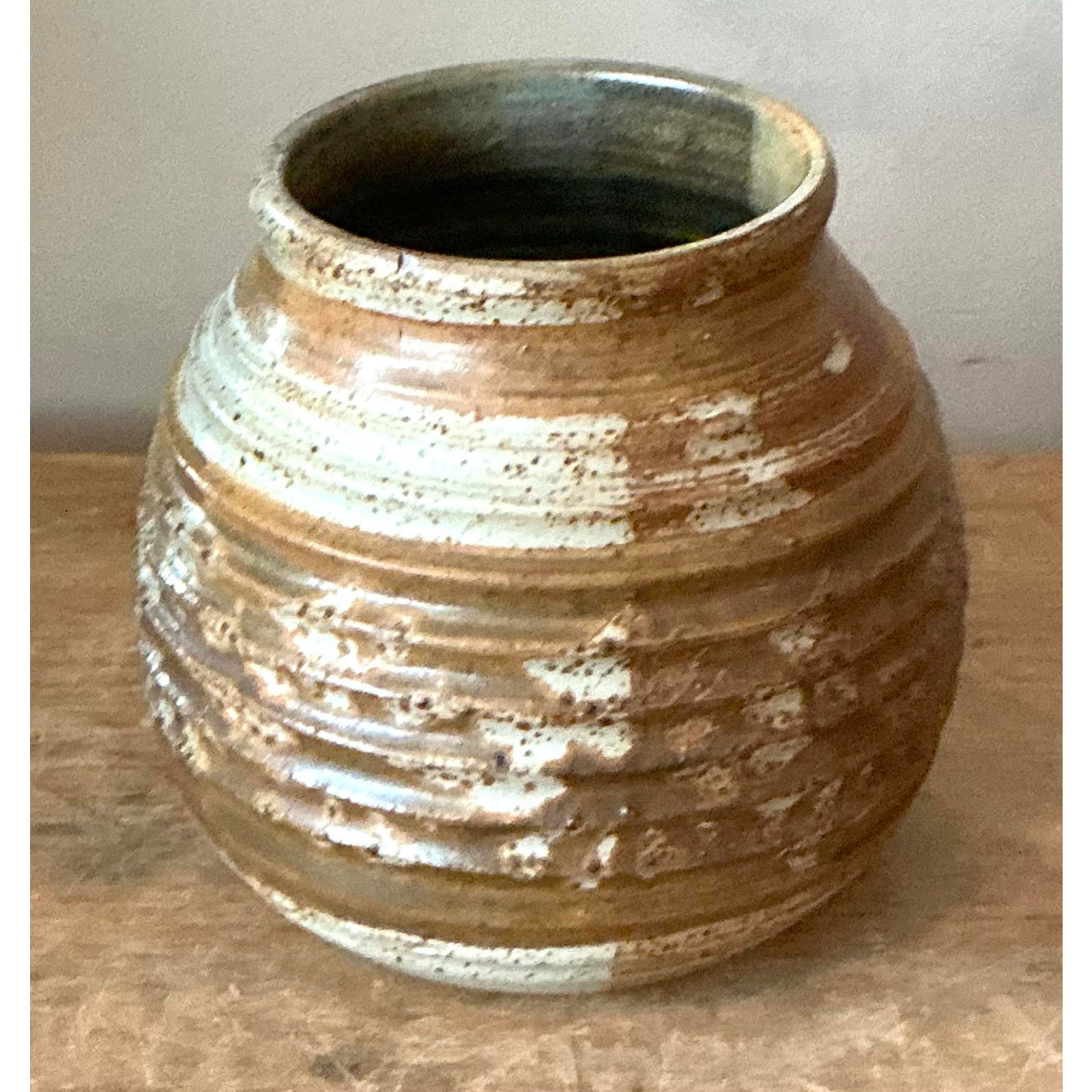Vintage Boho Ribbed Studio Pottery Vase - Side view