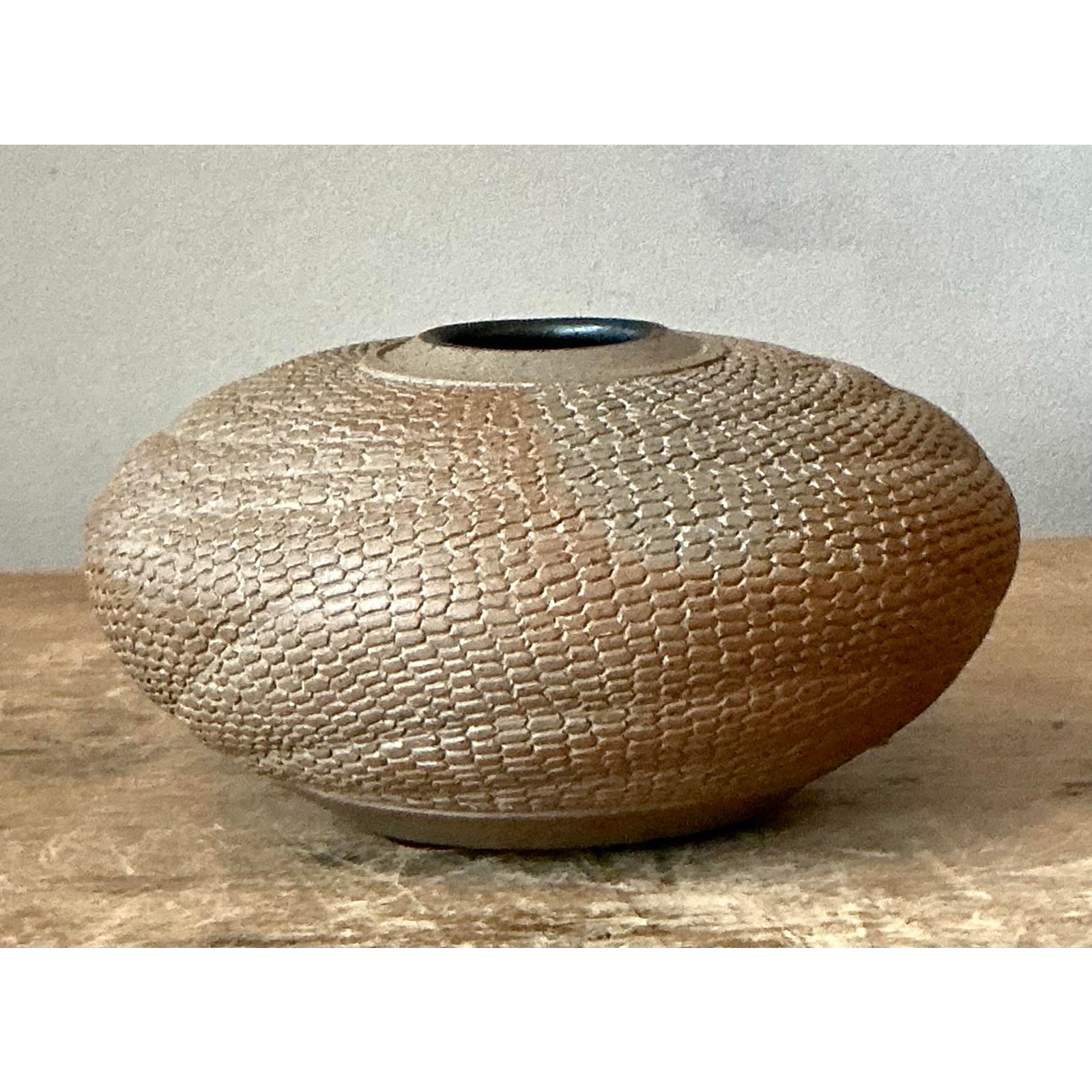 Vintage Boho Snake Skin Original Studio Pottery Vase - Back view
