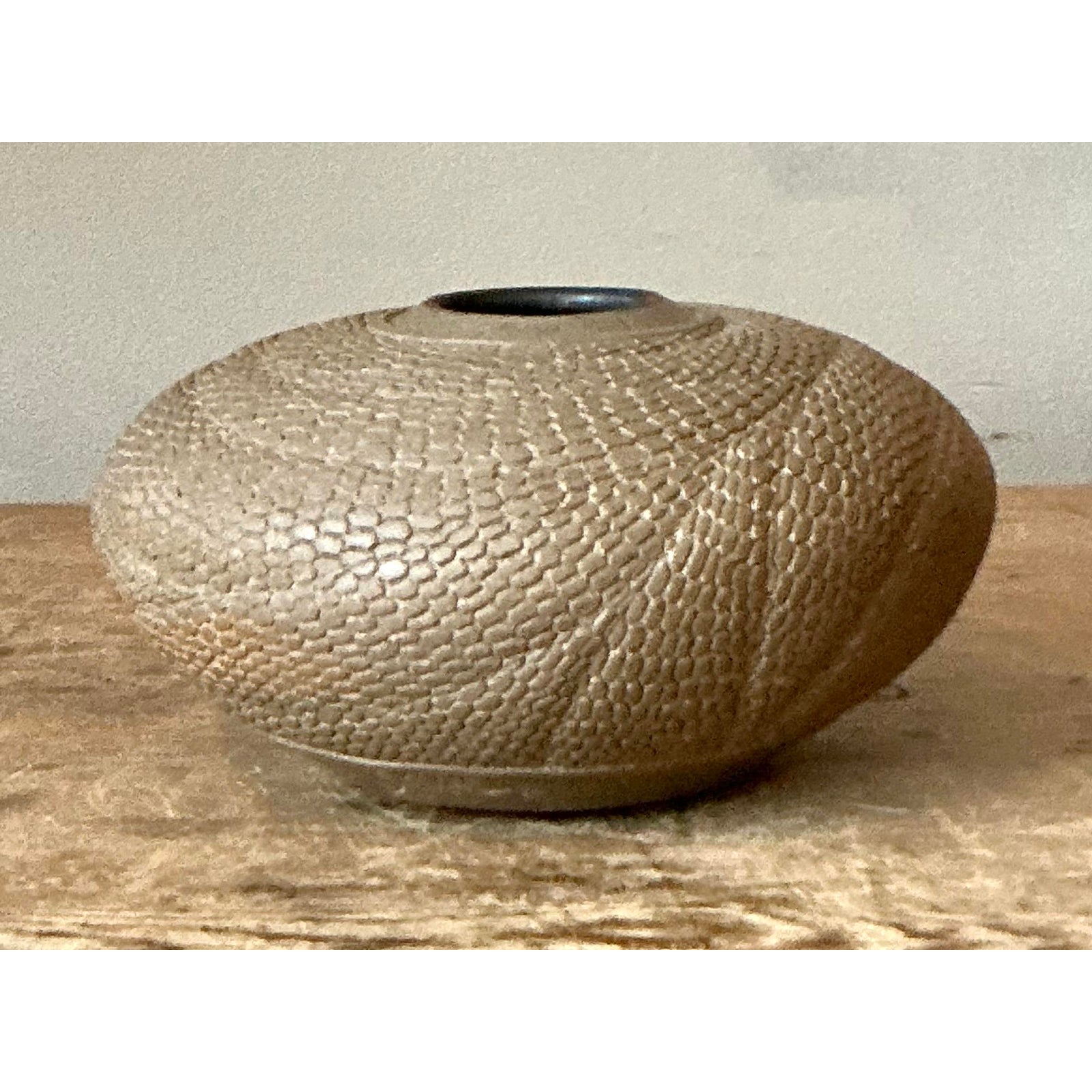 Vintage Boho Snake Skin Original Studio Pottery Vase - Side view