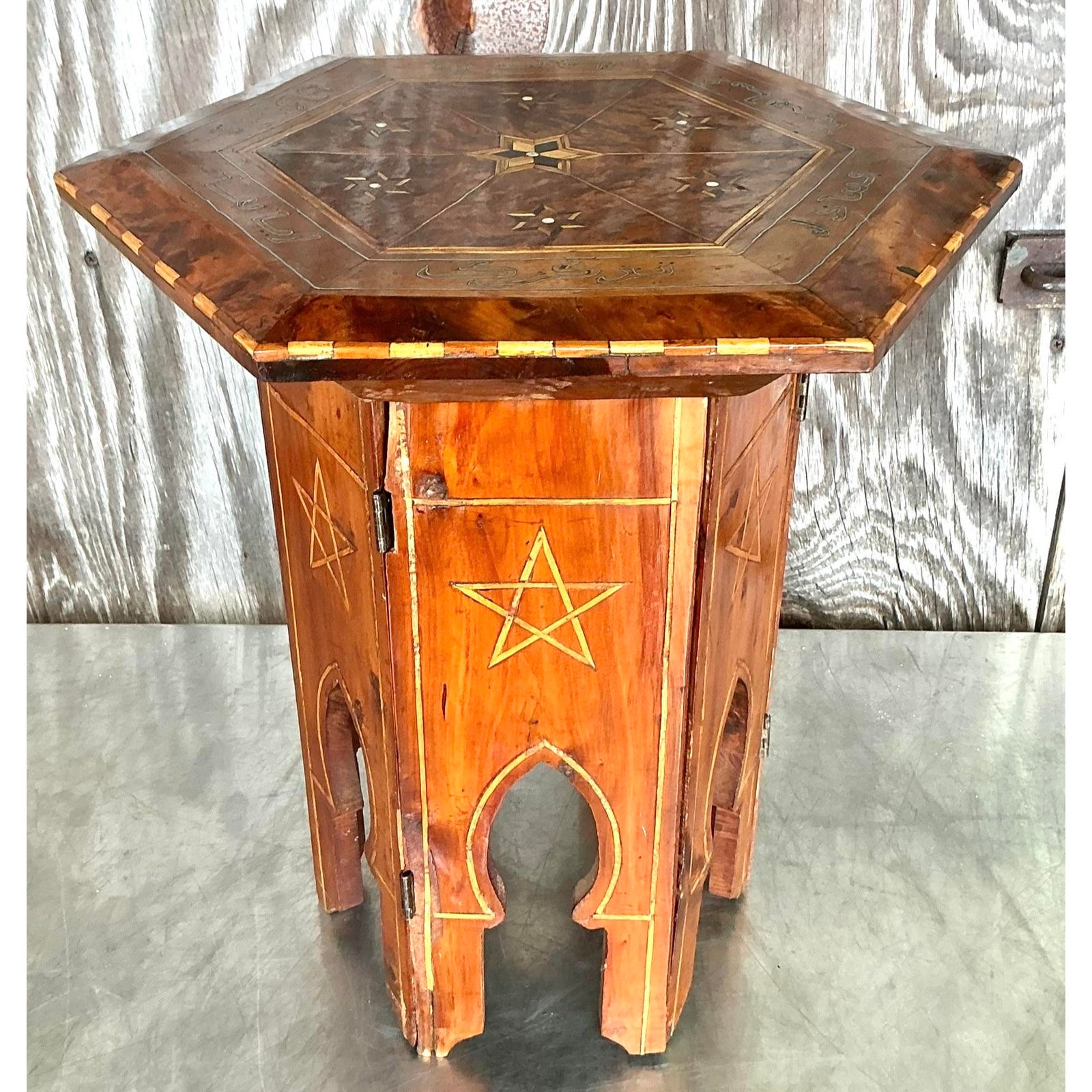 Vintage Boho Syrian Inlay Folding Drinks Table - Back view