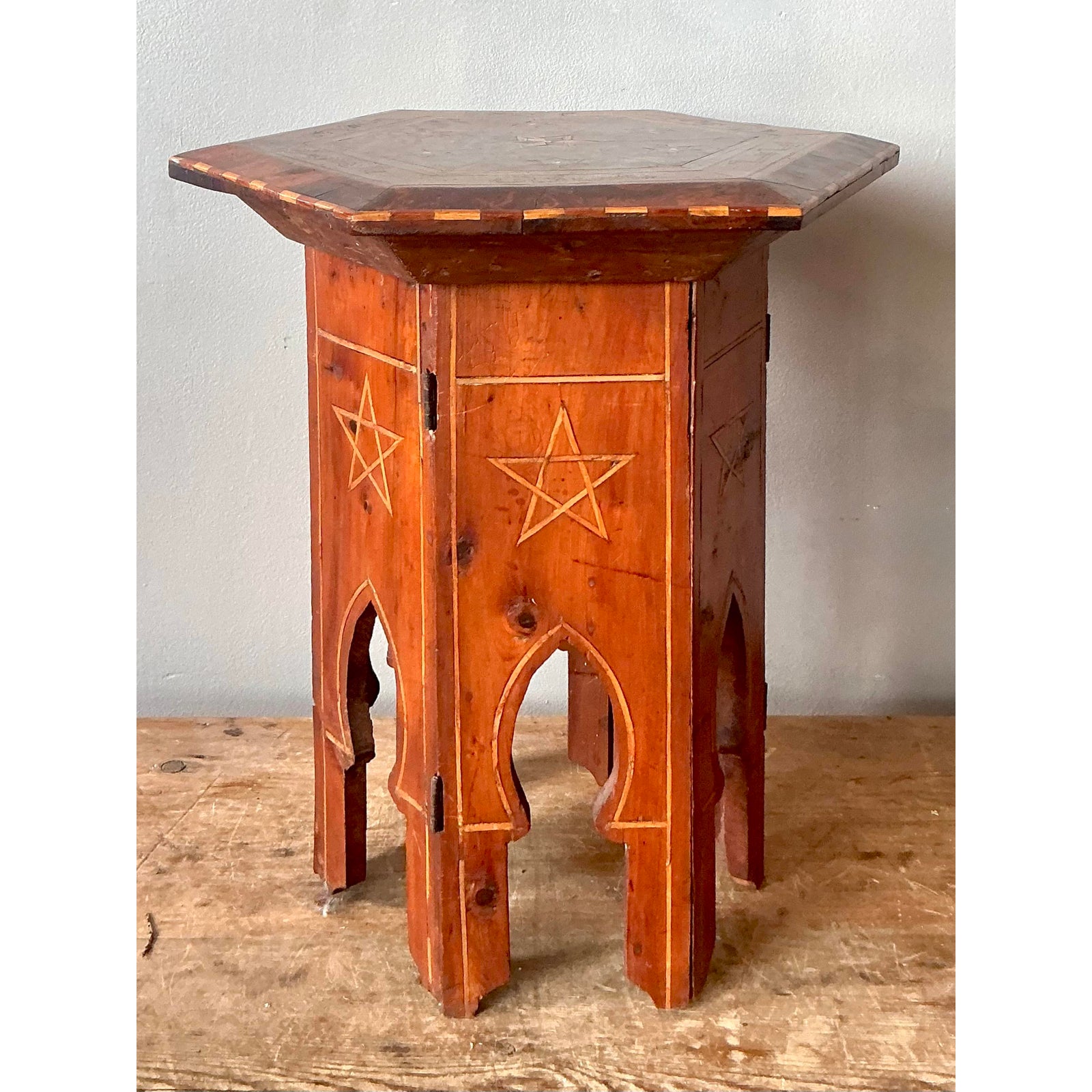 Vintage Boho Syrian Inlay Folding Drinks Table - Side view
