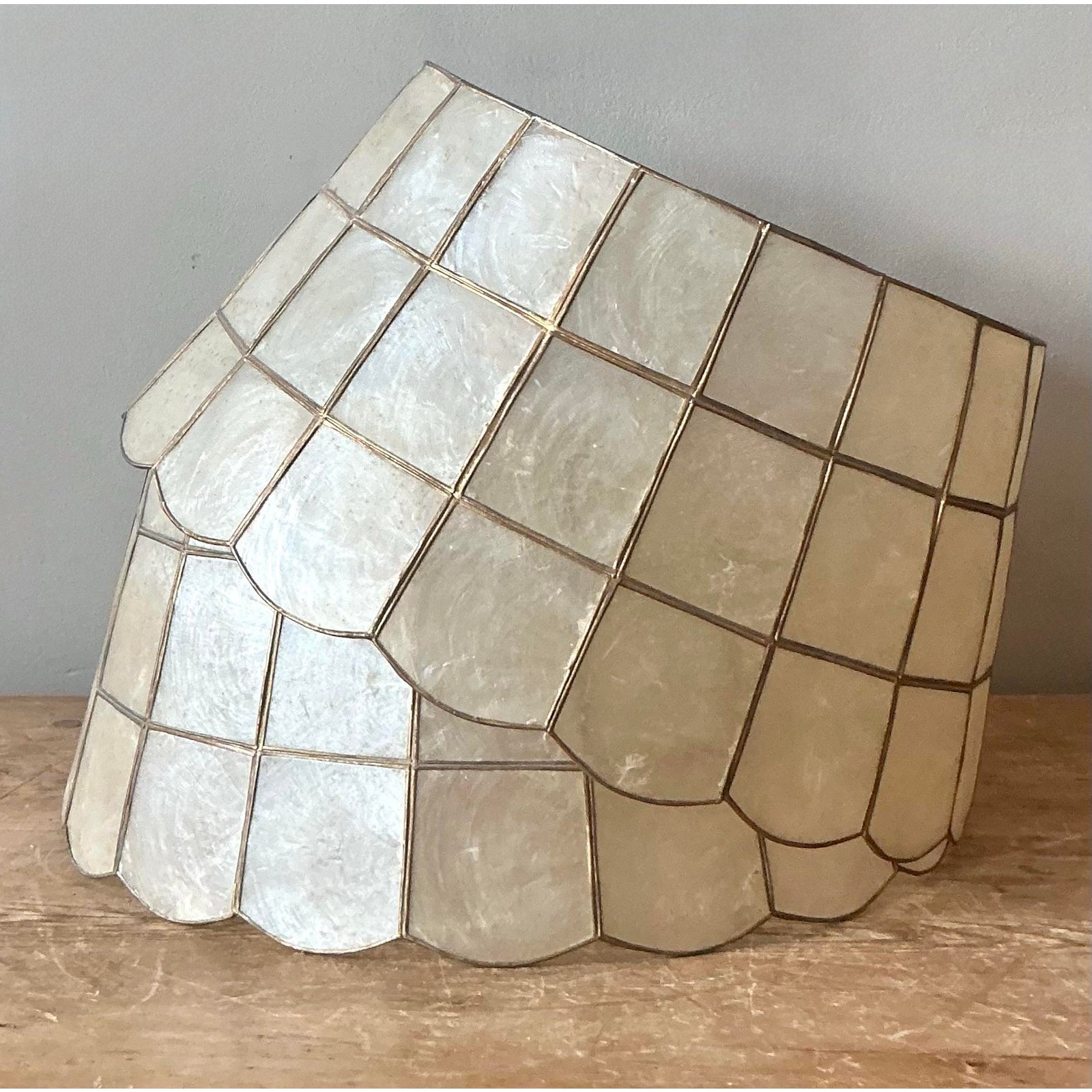 Vintage Boho Capiz Shell Lampshades - A Pair - Top view