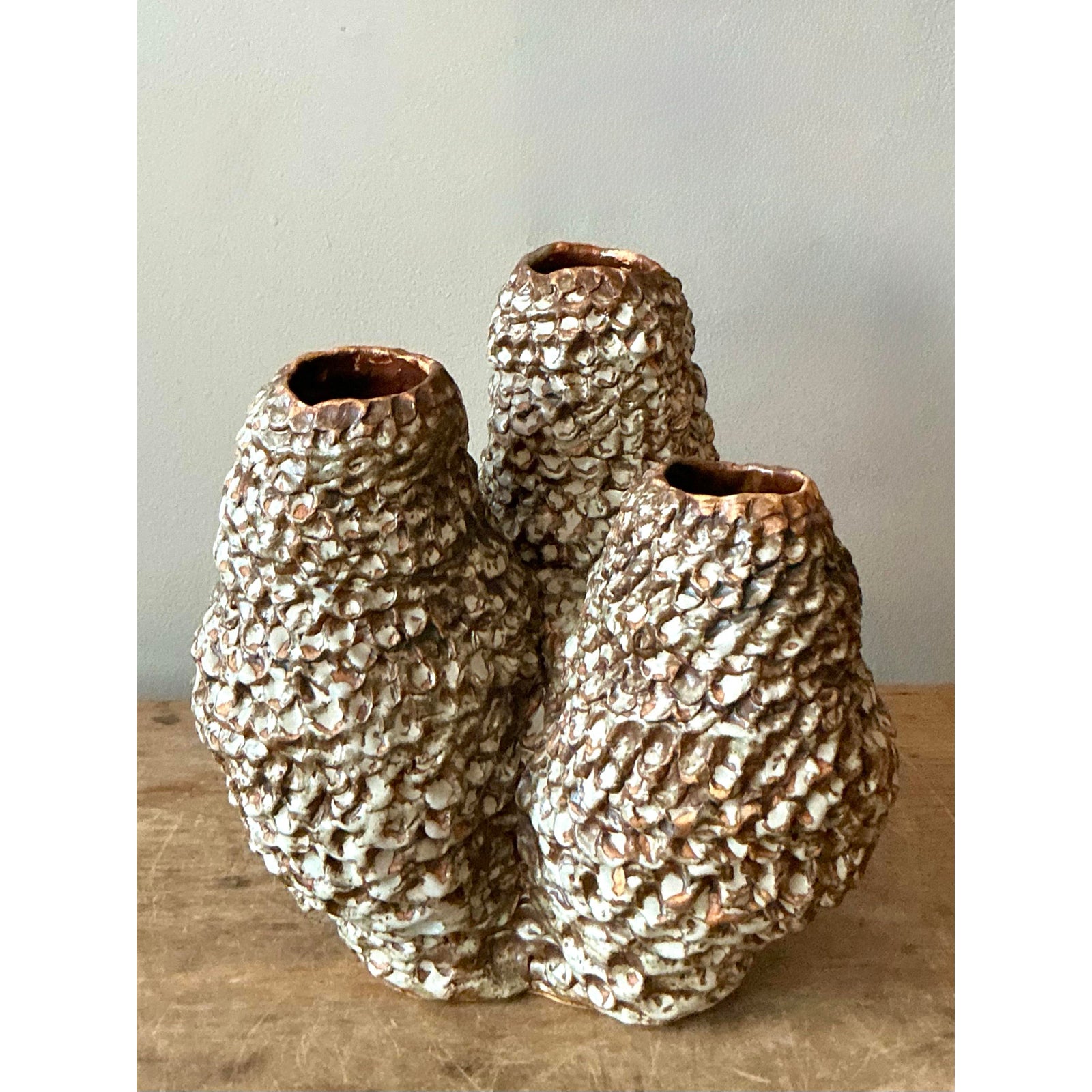 Vintage Boho Original Studio Pottery Barnacle Vase - Side view