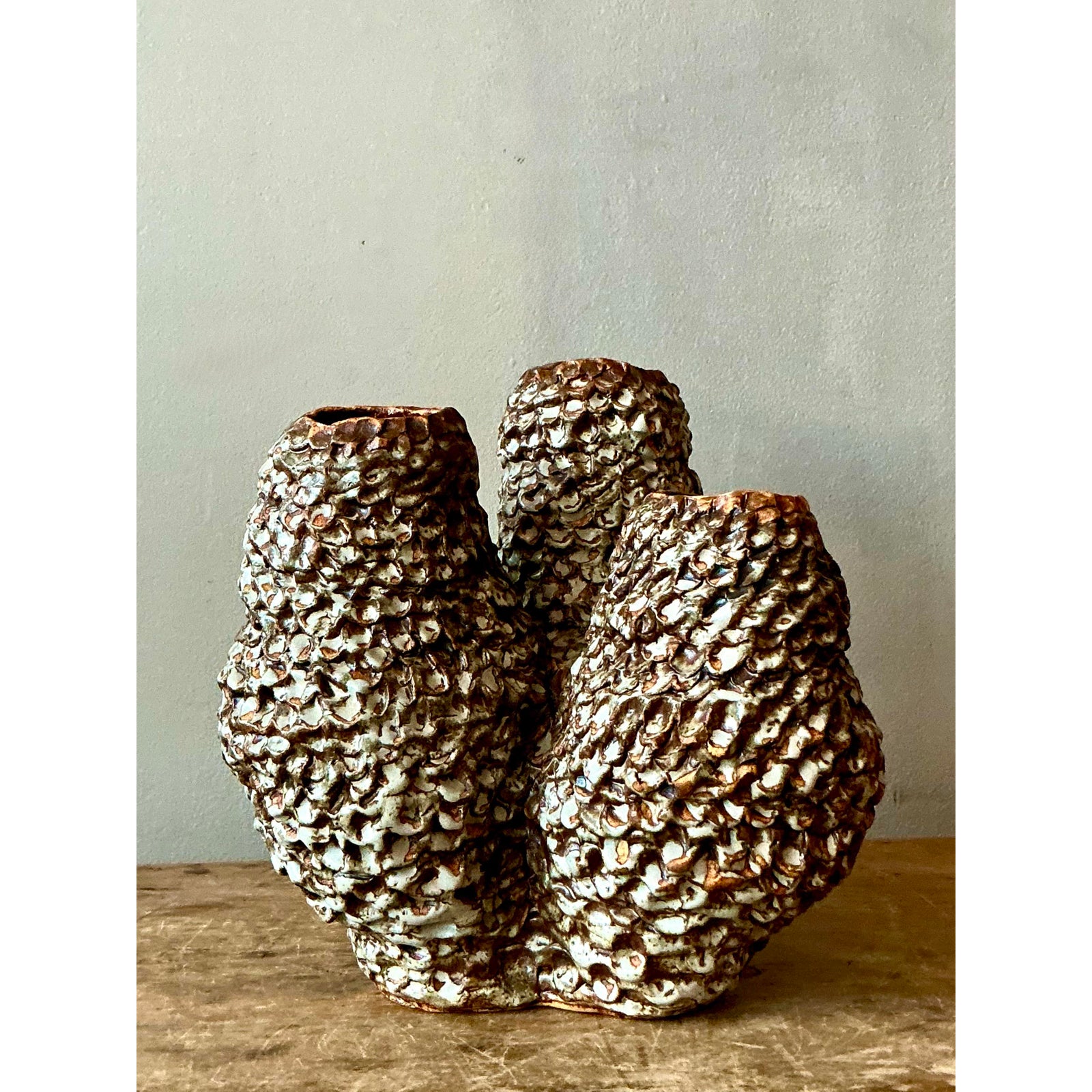 Vintage Boho Original Studio Pottery Barnacle Vase - Detail view