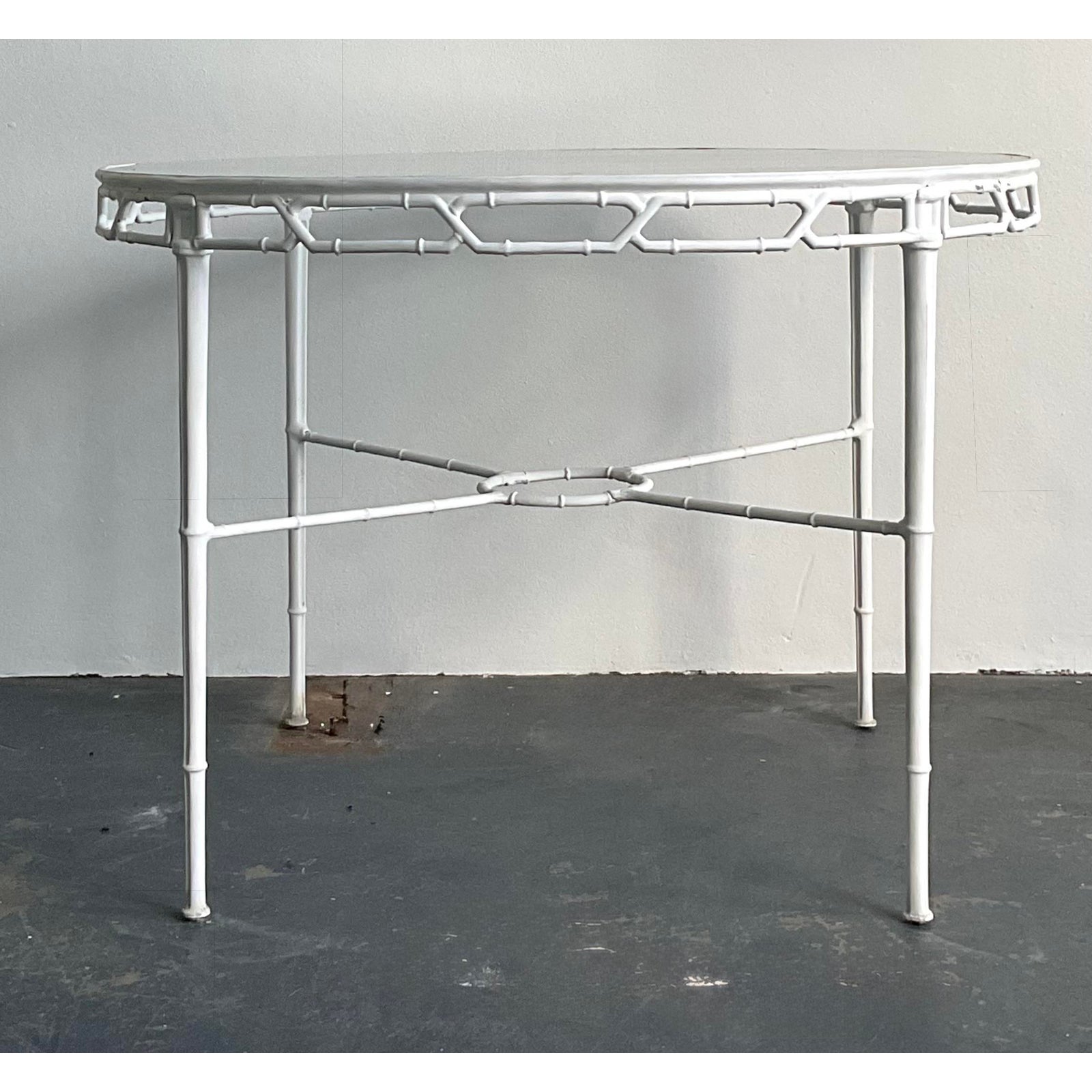Vintage Boho Cast Aluminum Dining Table After Brown Jordan - Side view