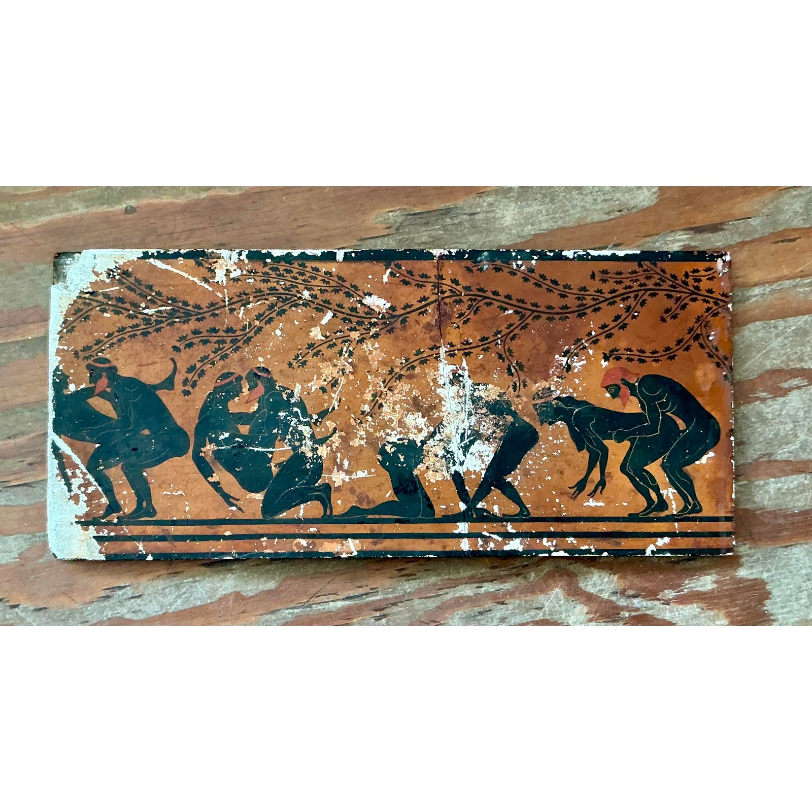 Vintage Neoclassical Greek Erotic Art Distressed Plaster Panel - Top view