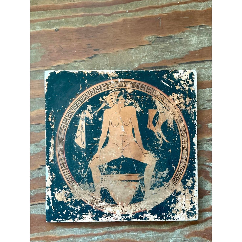 Vintage Neoclassical Greek Erotic Art Distressed Plaster Panel - Detail view