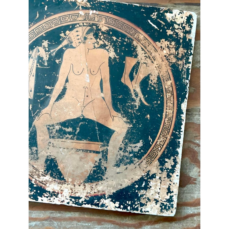 Vintage Neoclassical Greek Erotic Art Distressed Plaster Panel - Top view