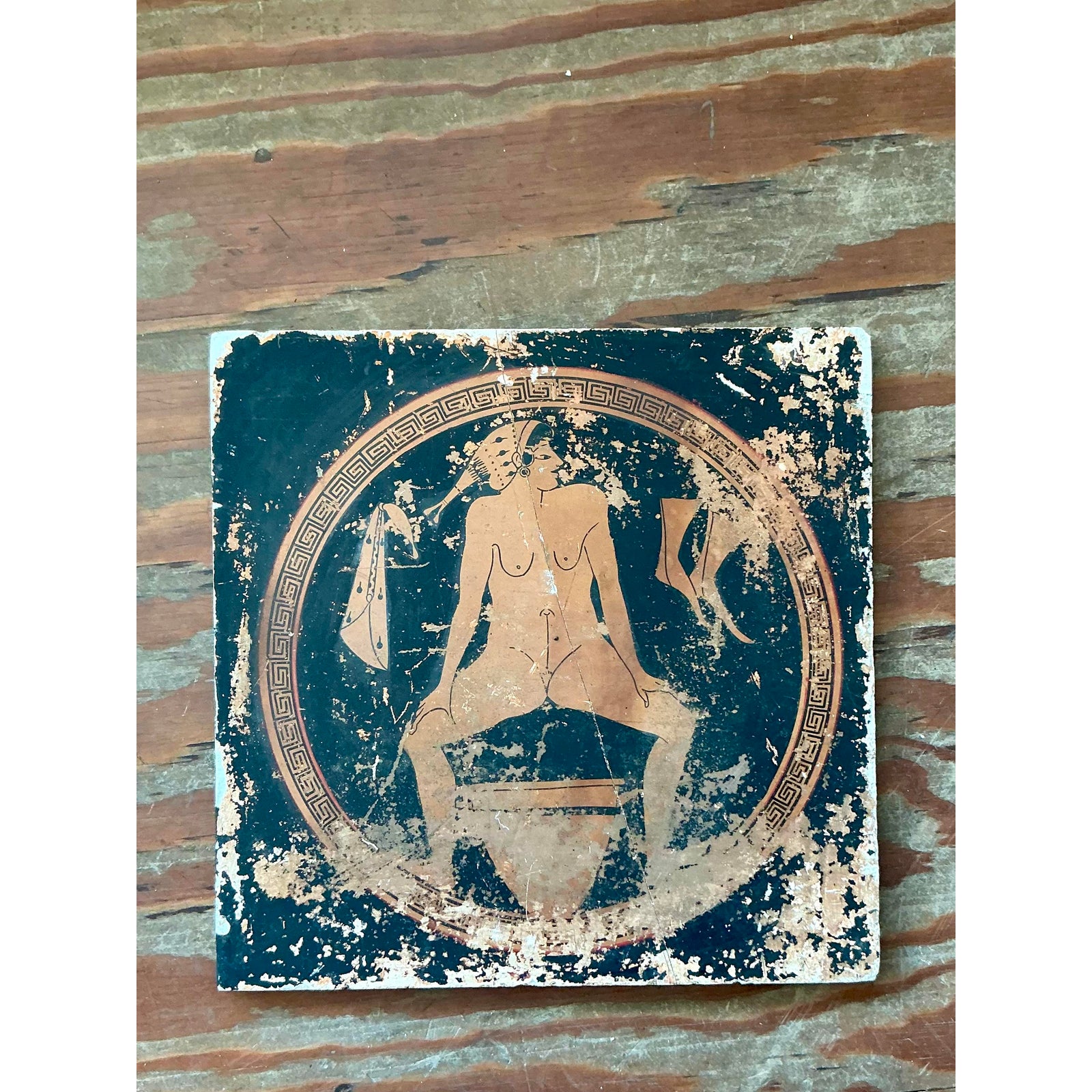 Vintage Neoclassical Greek Erotic Art Distressed Plaster Panel - Back view