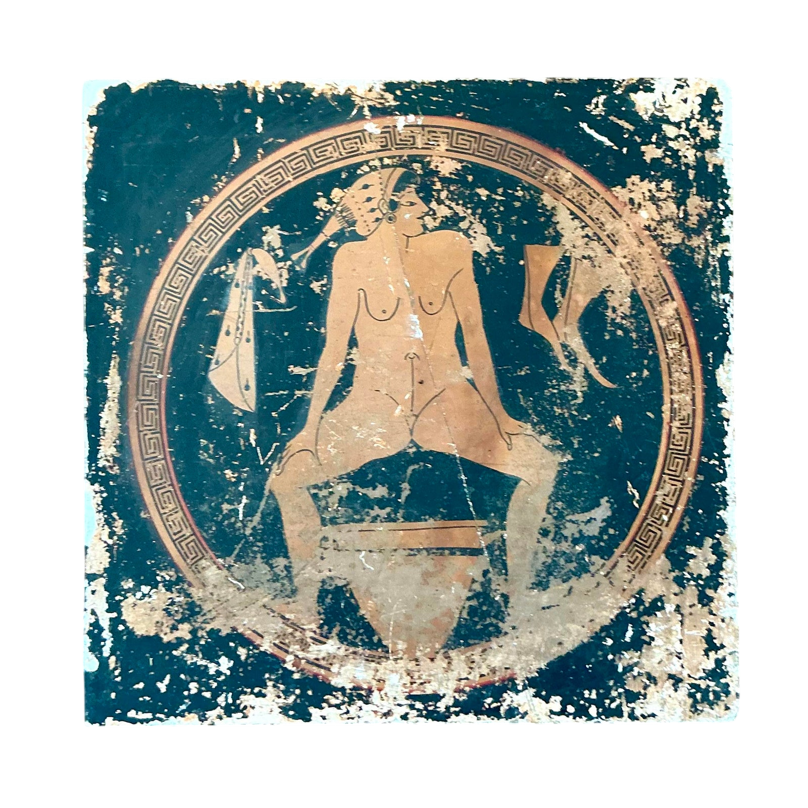 Vintage Neoclassical Greek Erotic Art Distressed Plaster Panel