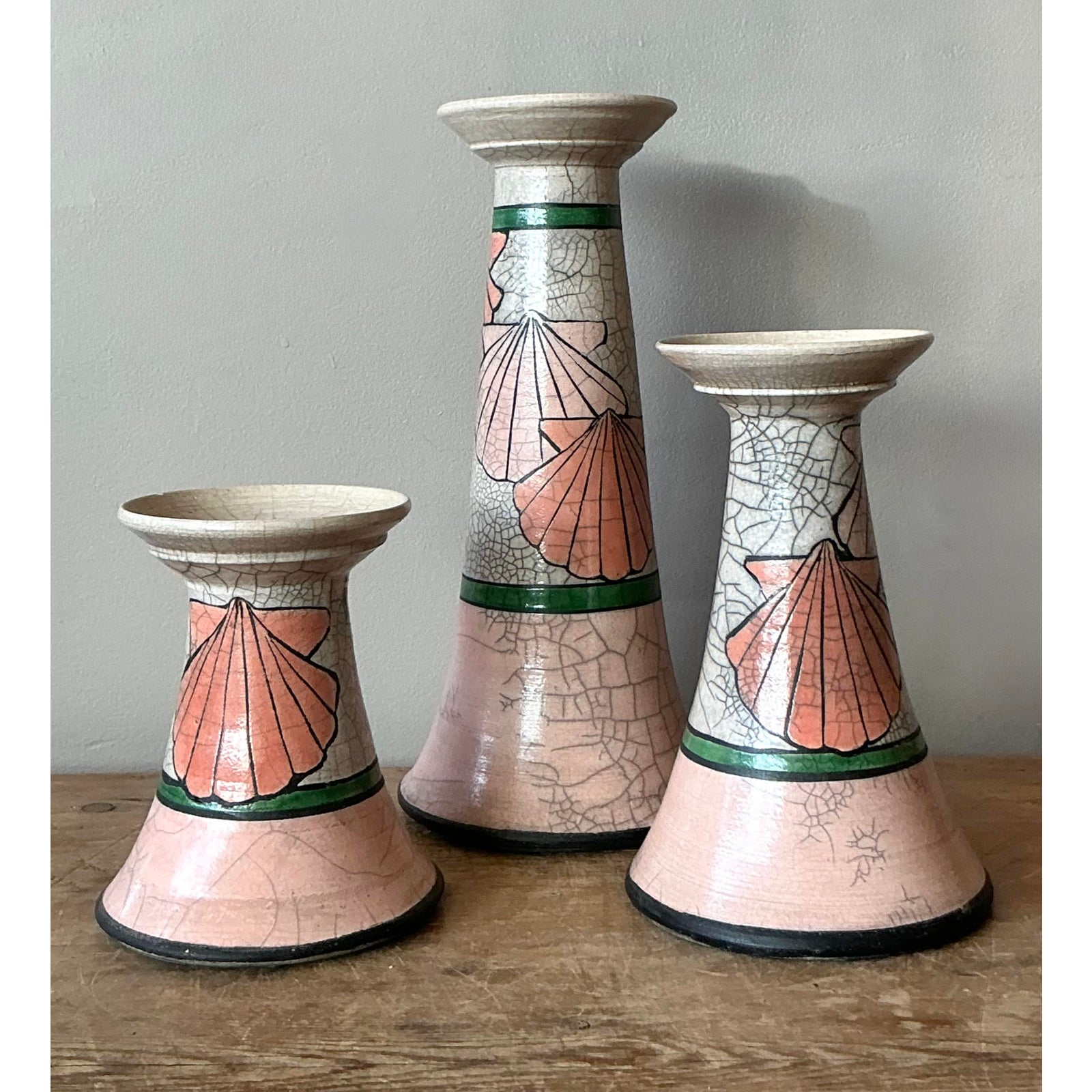 Vintage Boho Clam Shell Candle Holders - Set of Three - Detail view