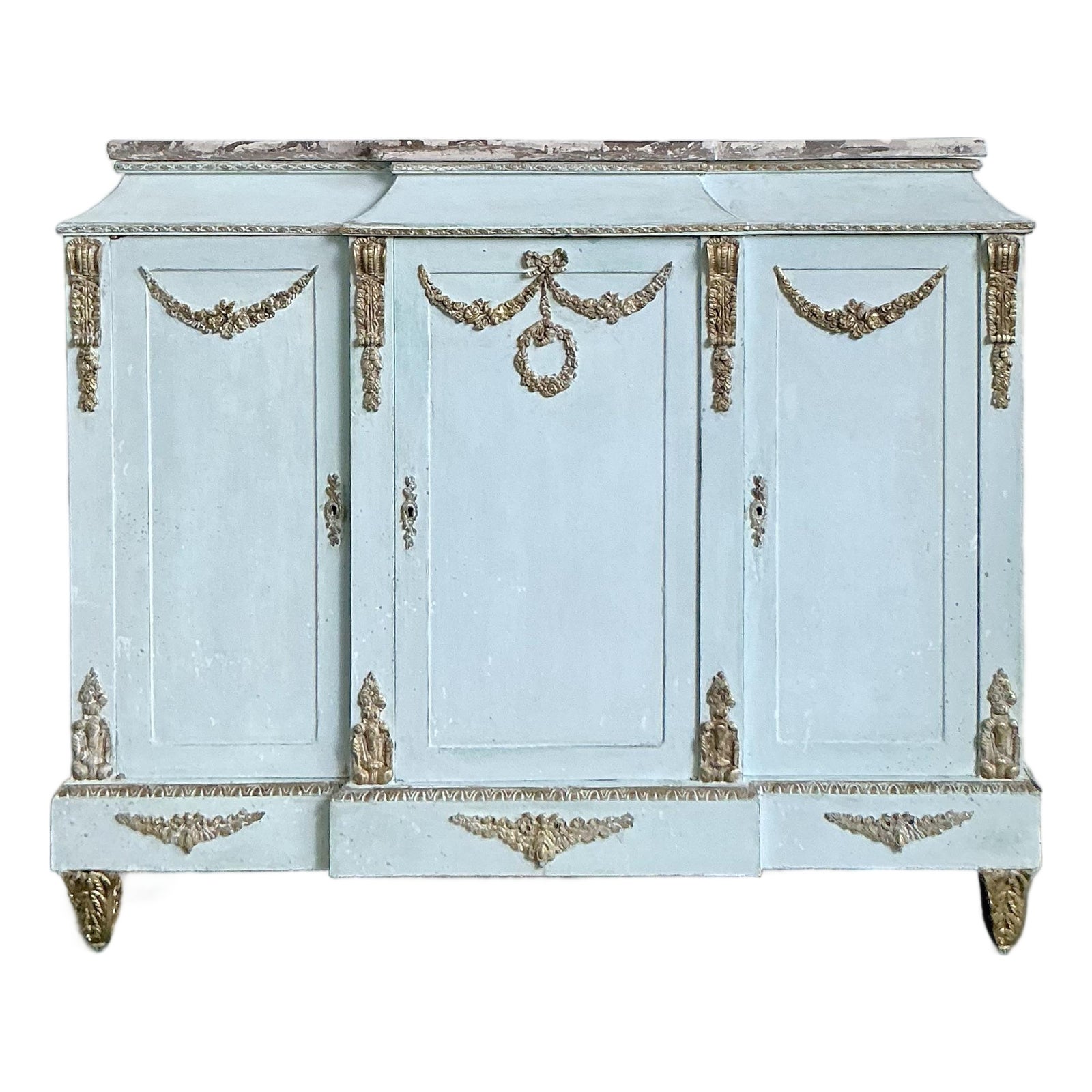 Vintage Neoclassical Gilt Tipped Cabinet With Scagliola Top