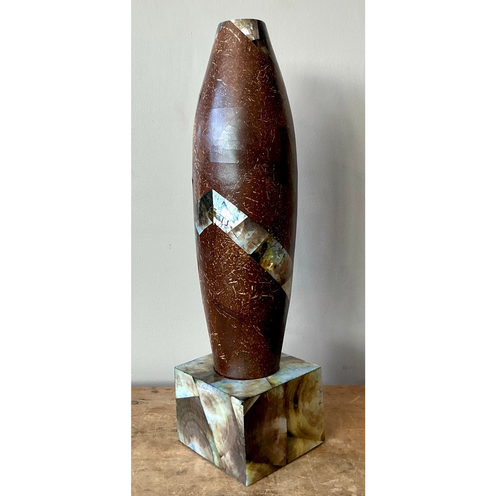 Vintage Boho Coconut Shell Vase - Back view