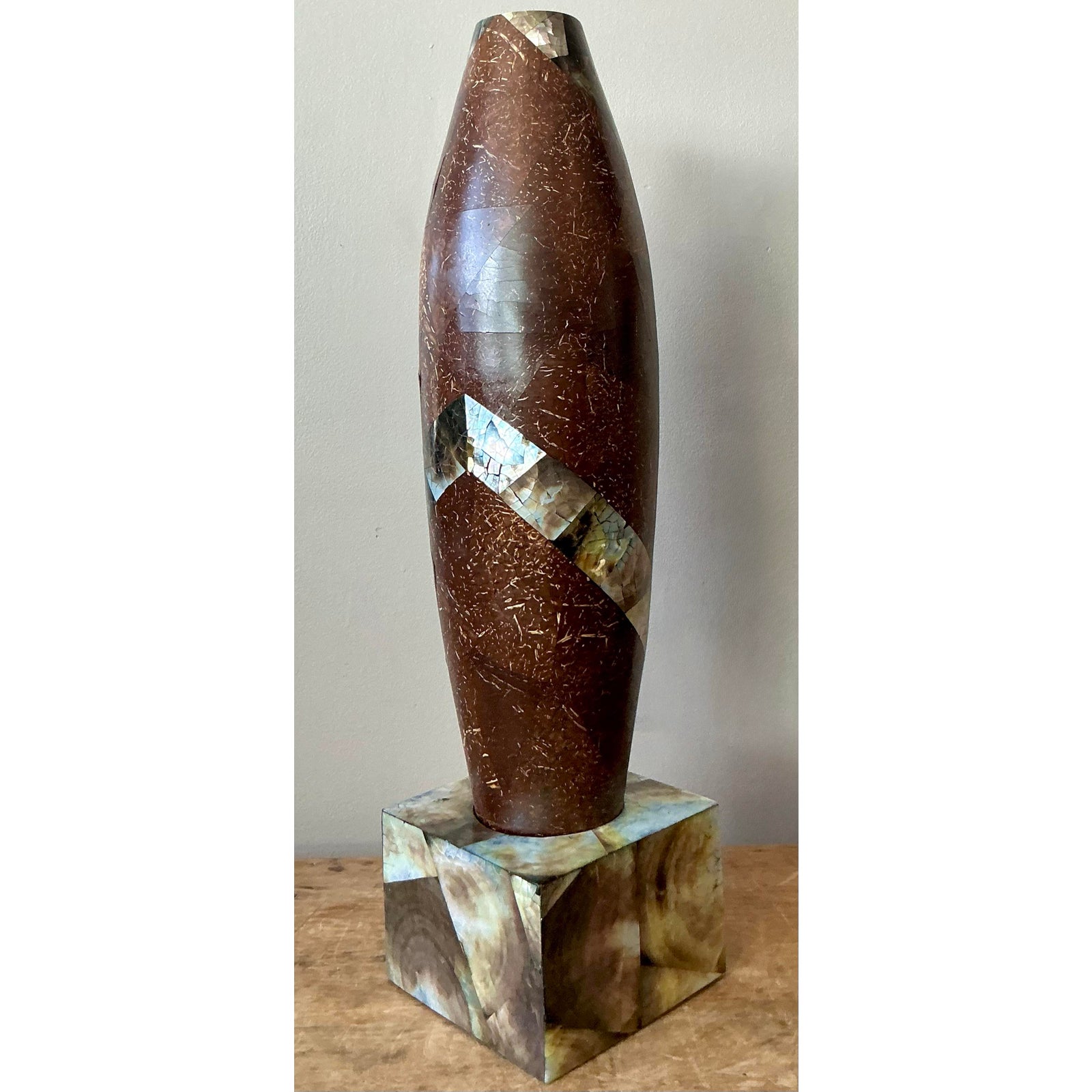 Vintage Boho Coconut Shell Vase - Top view