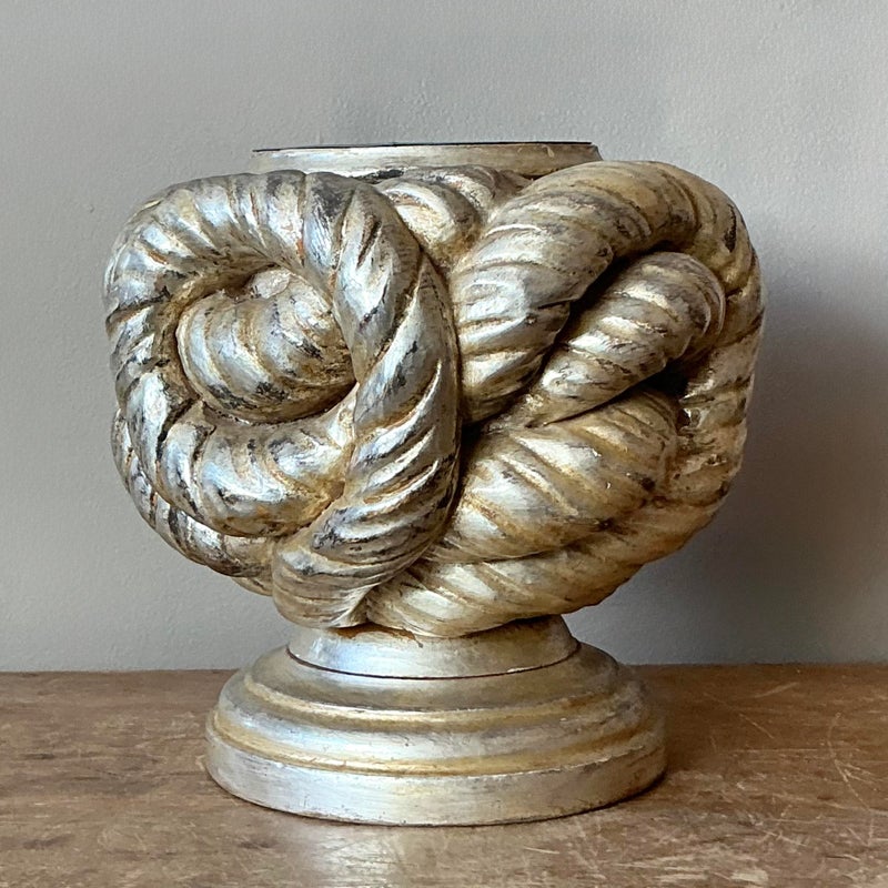 Vintage Boho Silver Leaf Knot Candlestick Holder - Top view
