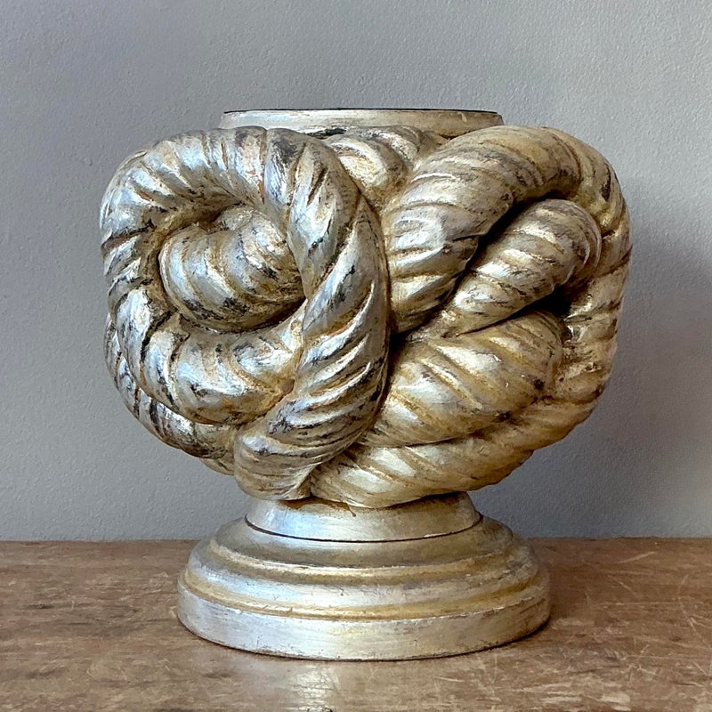 Vintage Boho Silver Leaf Knot Candlestick Holder - Detail view
