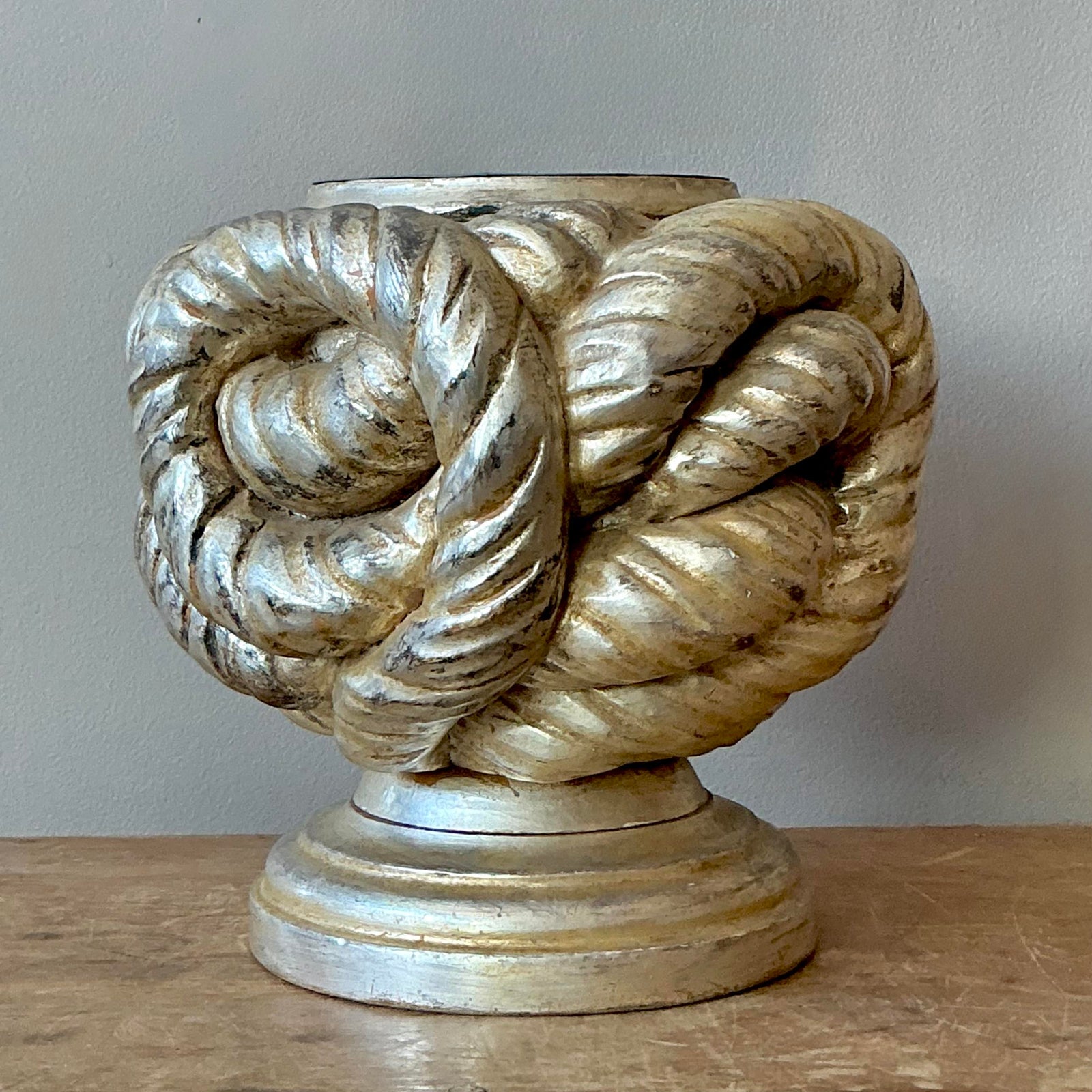 Vintage Boho Silver Leaf Knot Candlestick Holder - Side view