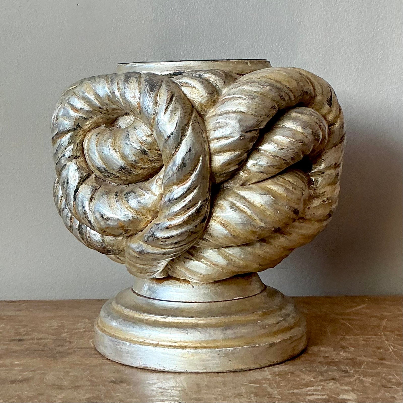 Vintage Boho Silver Leaf Knot Candlestick Holder - Back view