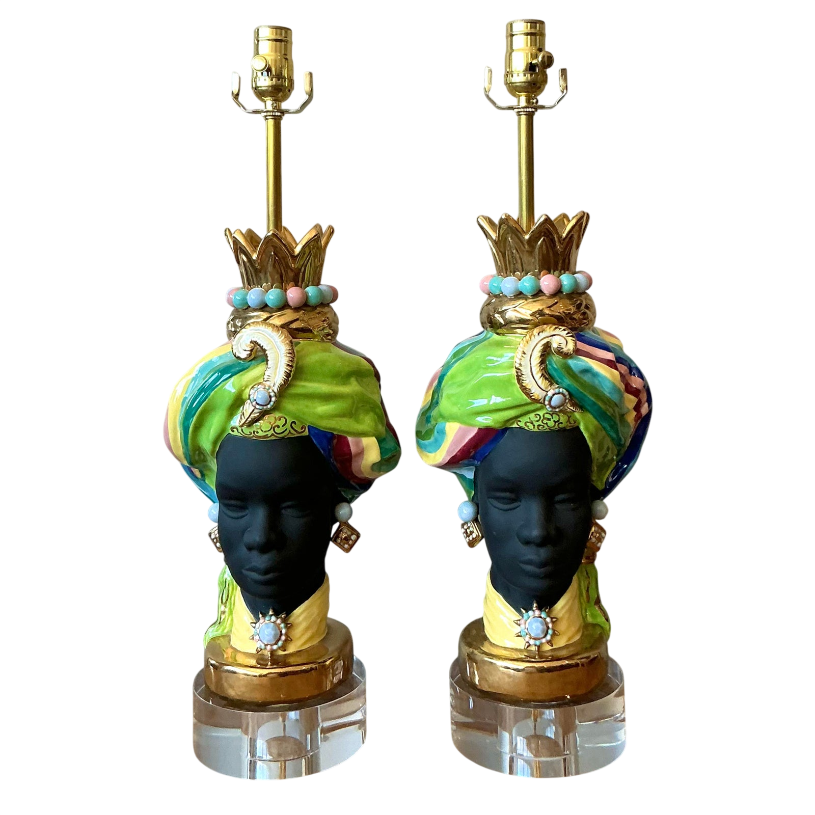 Vintage Regency Glazed Ceramic Gypsy Lamps - A Pair