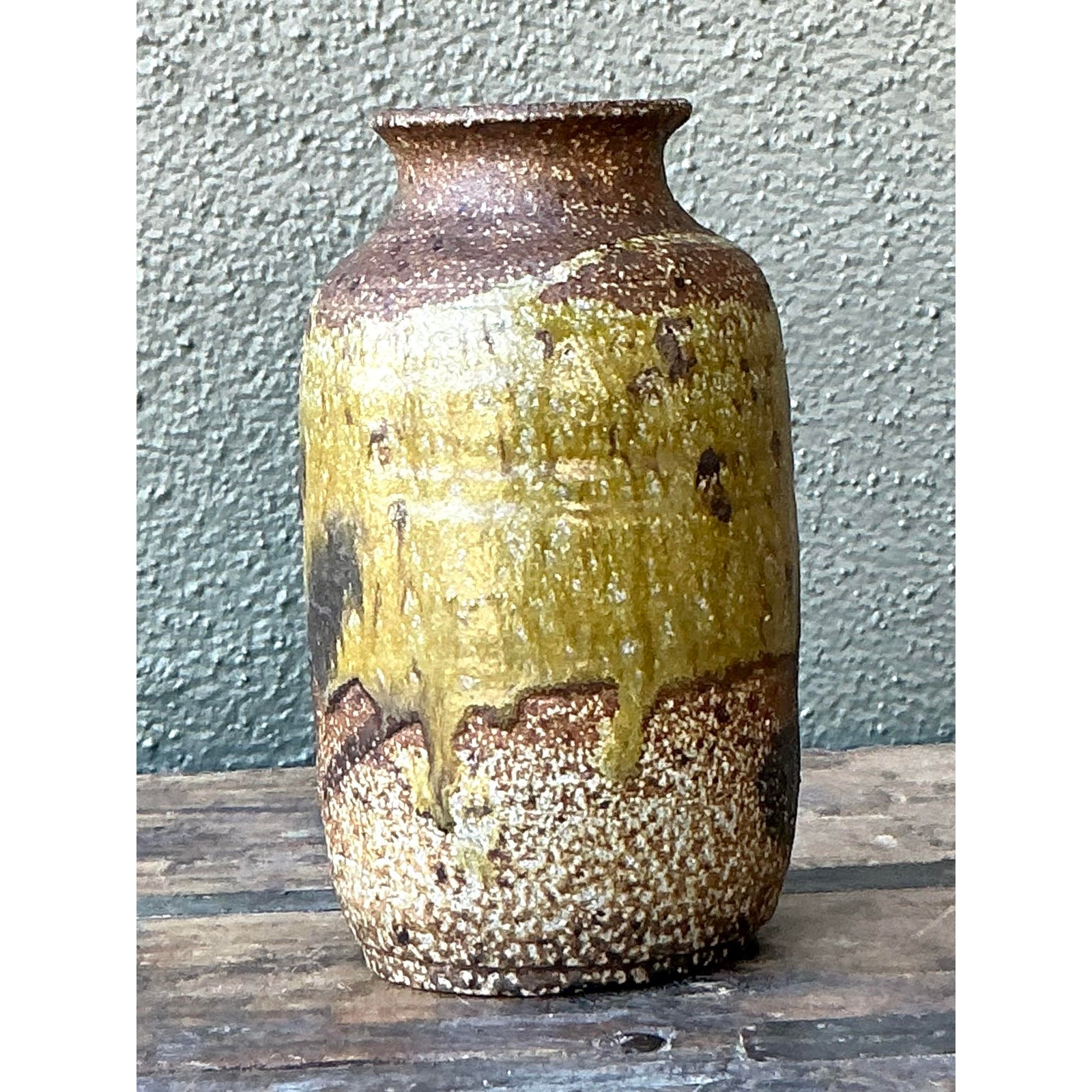 Vintage Boho Original Glazed Ceramic Vase - Detail view