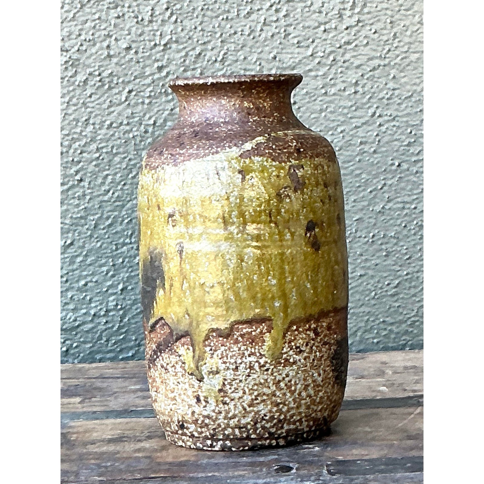 Vintage Boho Original Glazed Ceramic Vase - Side view