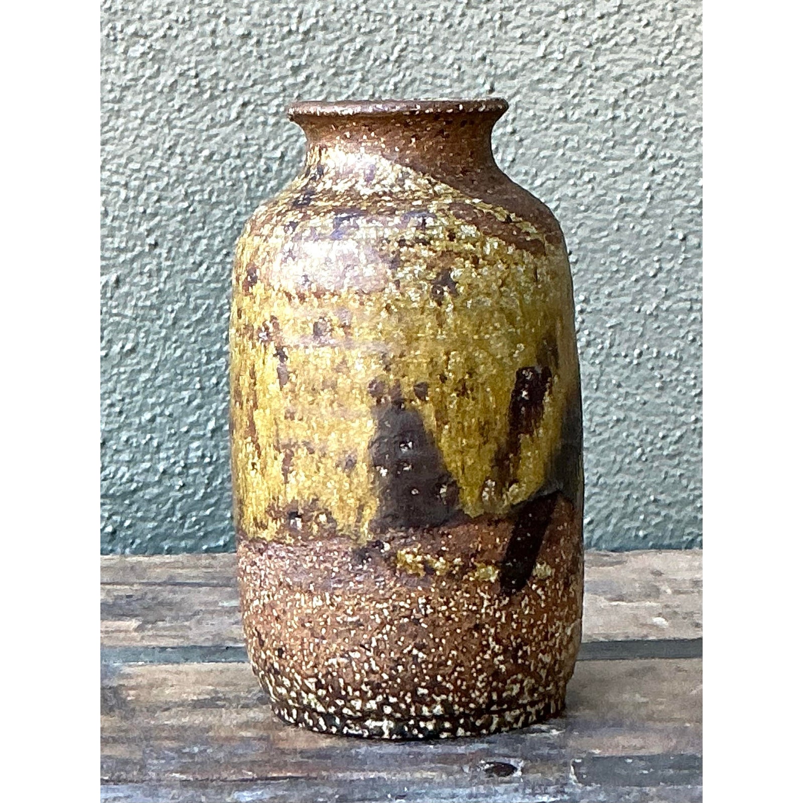 Vintage Boho Original Glazed Ceramic Vase - Top view
