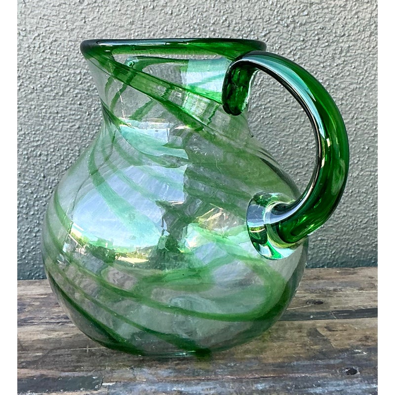 Vintage Boho Blown Glass Pitcher - Side view