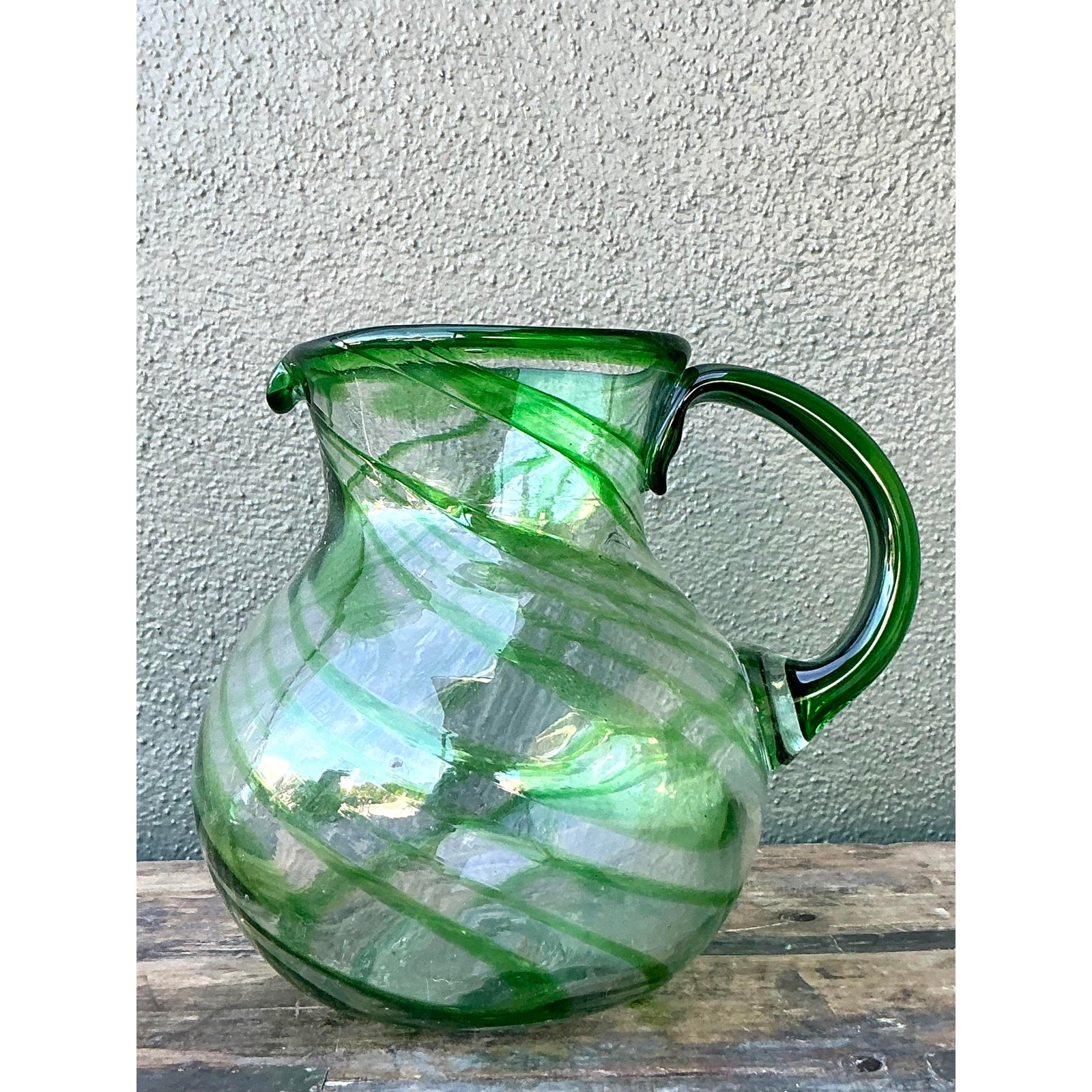Vintage Boho Blown Glass Pitcher - Top view