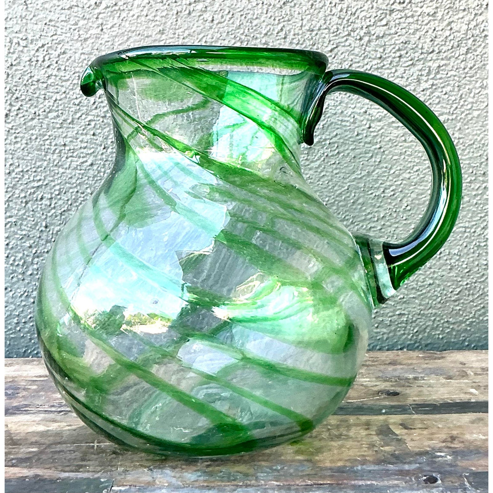 Vintage Boho Blown Glass Pitcher - Detail view