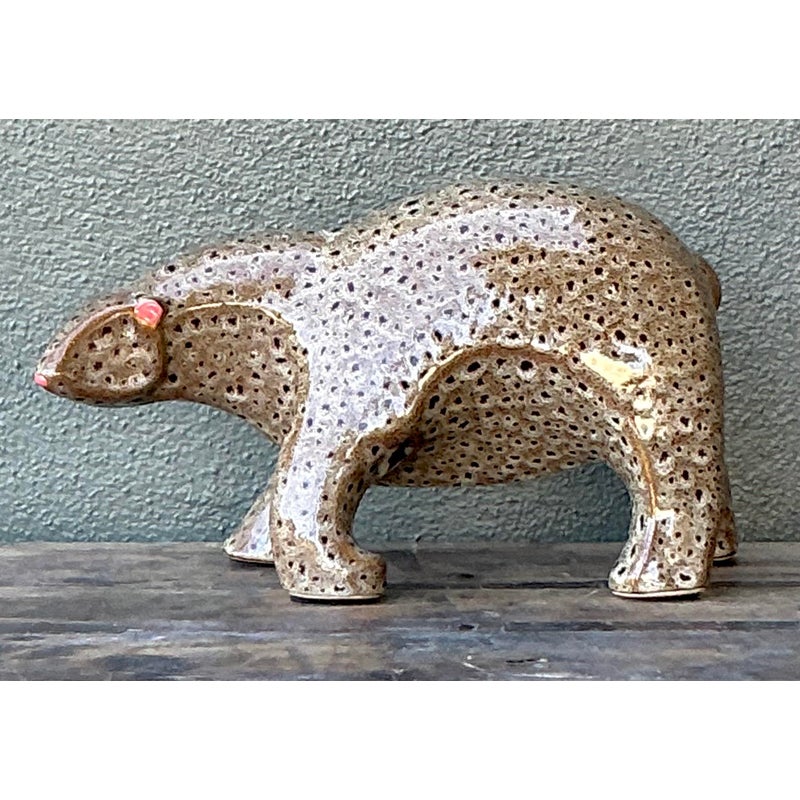 Vintage Boho Glazed Ceramic Polar Bear - Back view