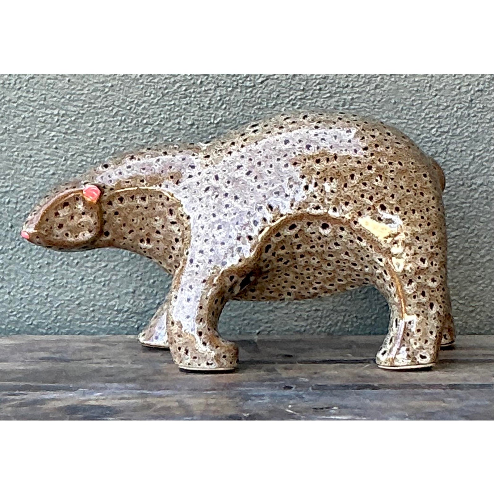Vintage Boho Glazed Ceramic Polar Bear - Top view
