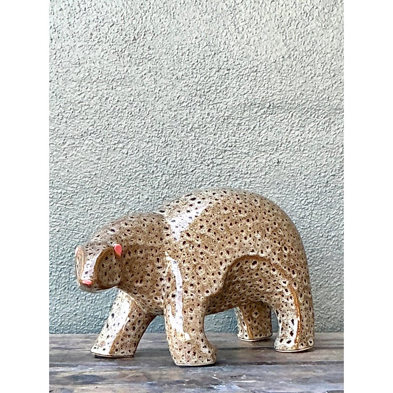 Vintage Boho Glazed Ceramic Polar Bear - Side view