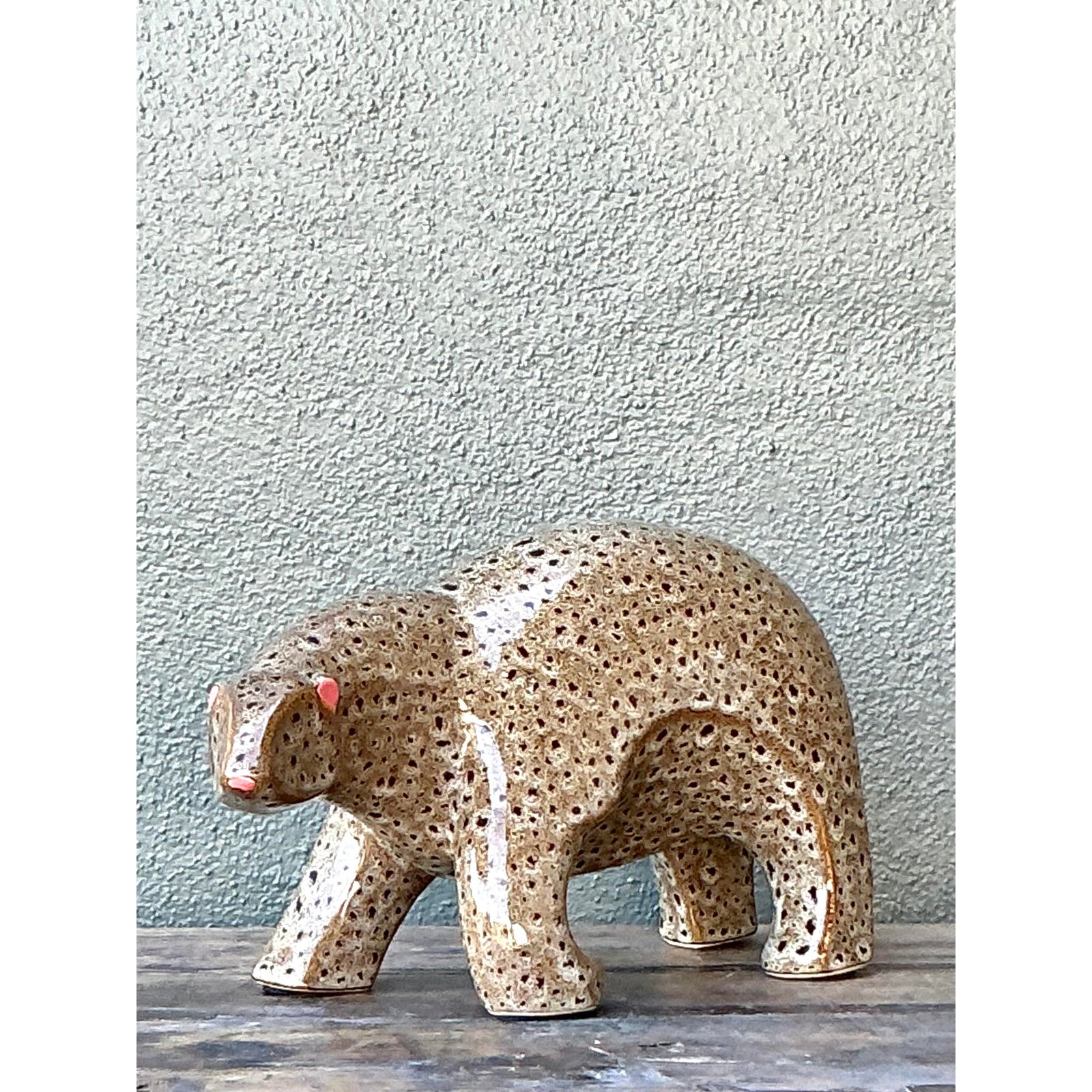 Vintage Boho Glazed Ceramic Polar Bear - Detail view