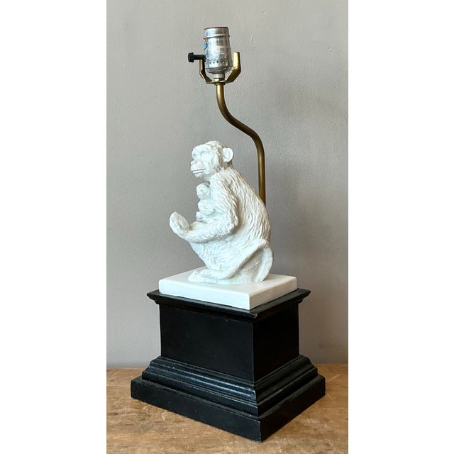 Vintage Boho Plaster Monkey Lamp - Back view