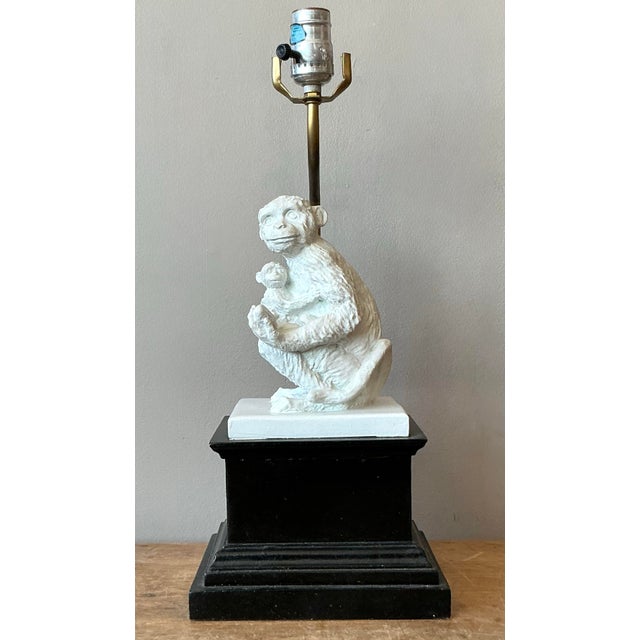 Vintage Boho Plaster Monkey Lamp - Top view