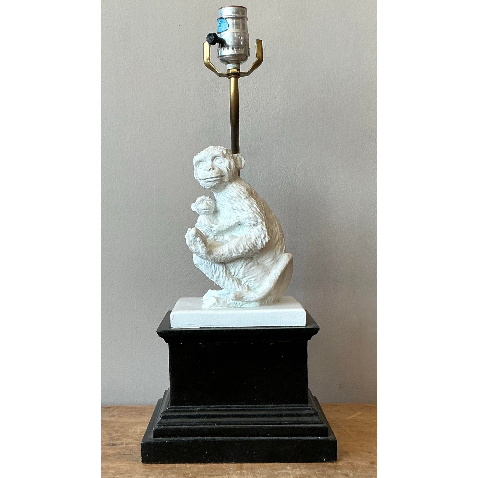 Vintage Boho Plaster Monkey Lamp - Detail view
