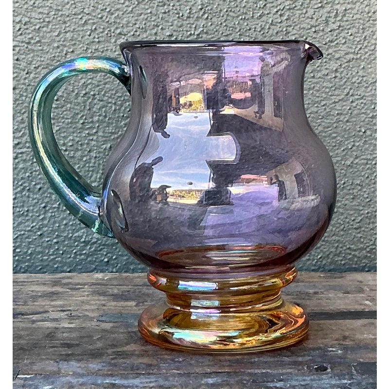 Vintage Boho Iridescent Glass Pitcher - Detail view