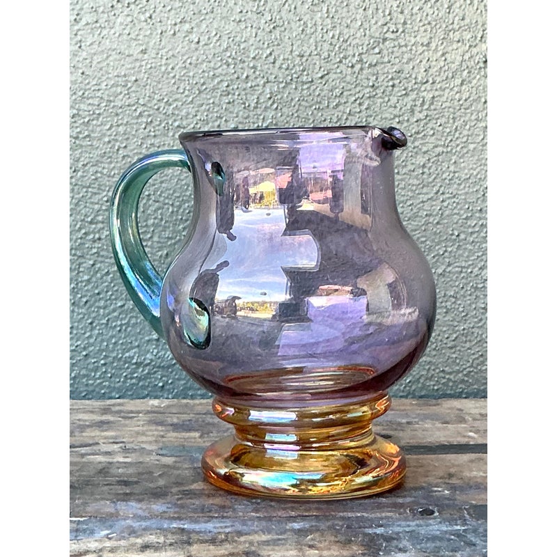 Vintage Boho Iridescent Glass Pitcher - Top view