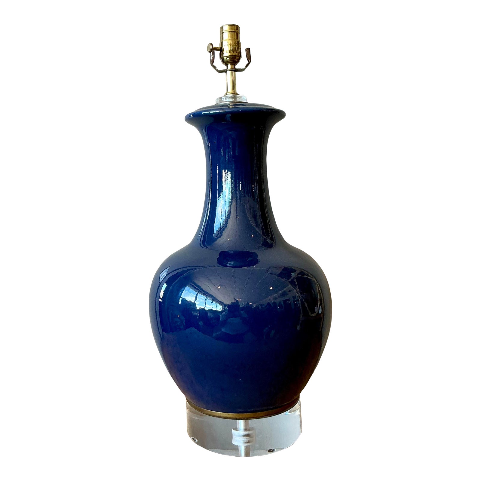 Vintage Regency Glazed Ceramic Bottle Lamp on Lucite Plinth