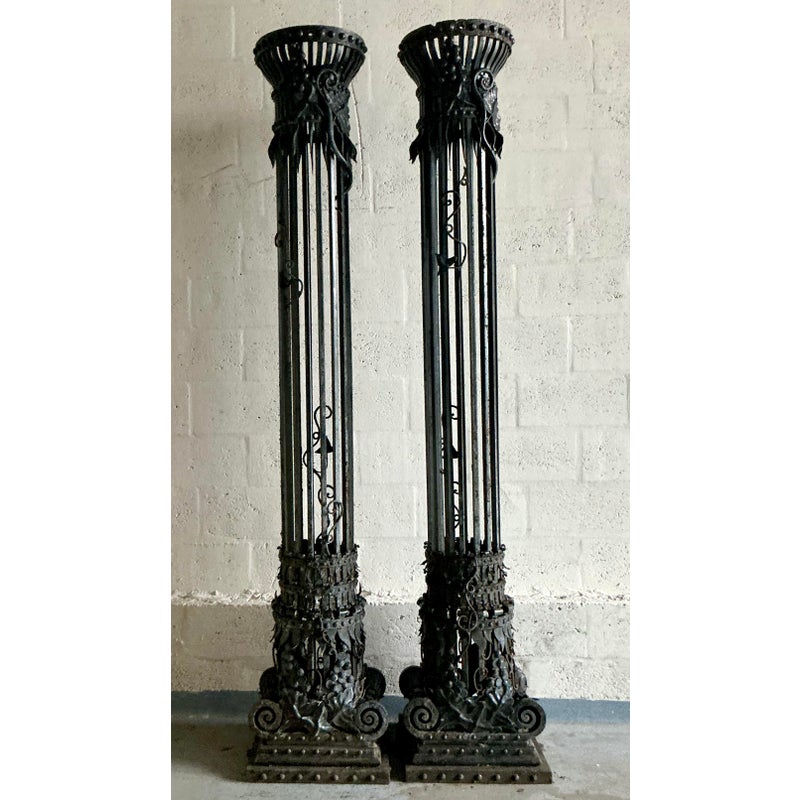 Vintage Neoclassical Wrought Iron Columns - A Pair - Side view